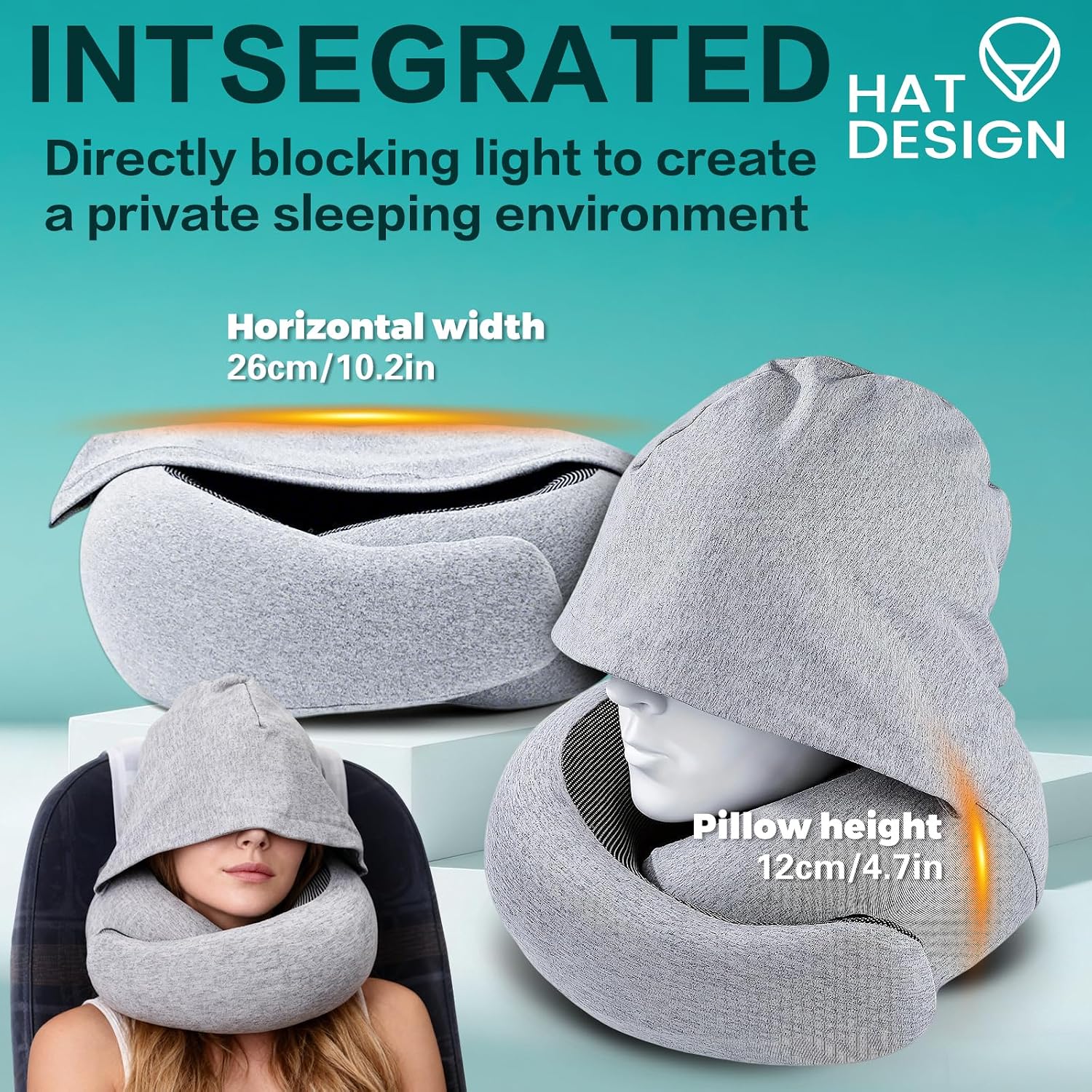 Detalle 2 de Kakveiai Nackenkissen Flugzeug – verstellbares Reisekissen mit Kapuze, Memory Foam & Schlafmaske