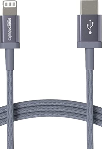 Detalle de Amazon Basics Cavo USB-C a Lightning con certificazione MFi, 1.8 m, nylon intrecciato, grigio scuro