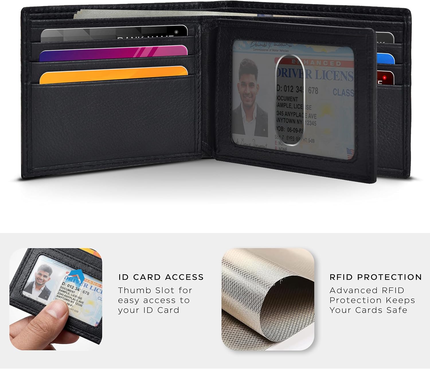 Detalle de Oak Leathers Black Wallet 9‑slot RFID