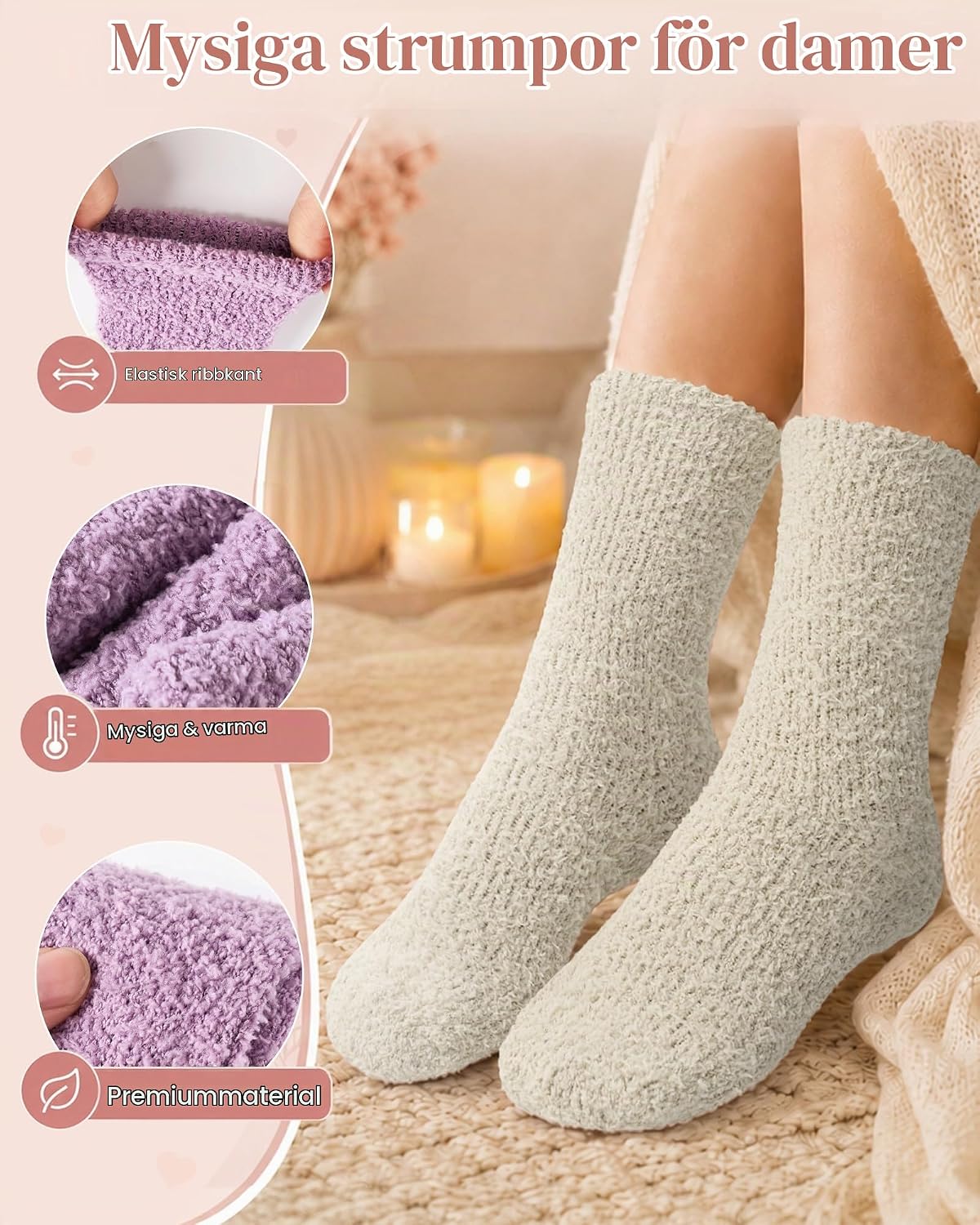 Detalle de Cirorld Gosiga damstrumpor i korallfleece, 5 par, EU 35–43