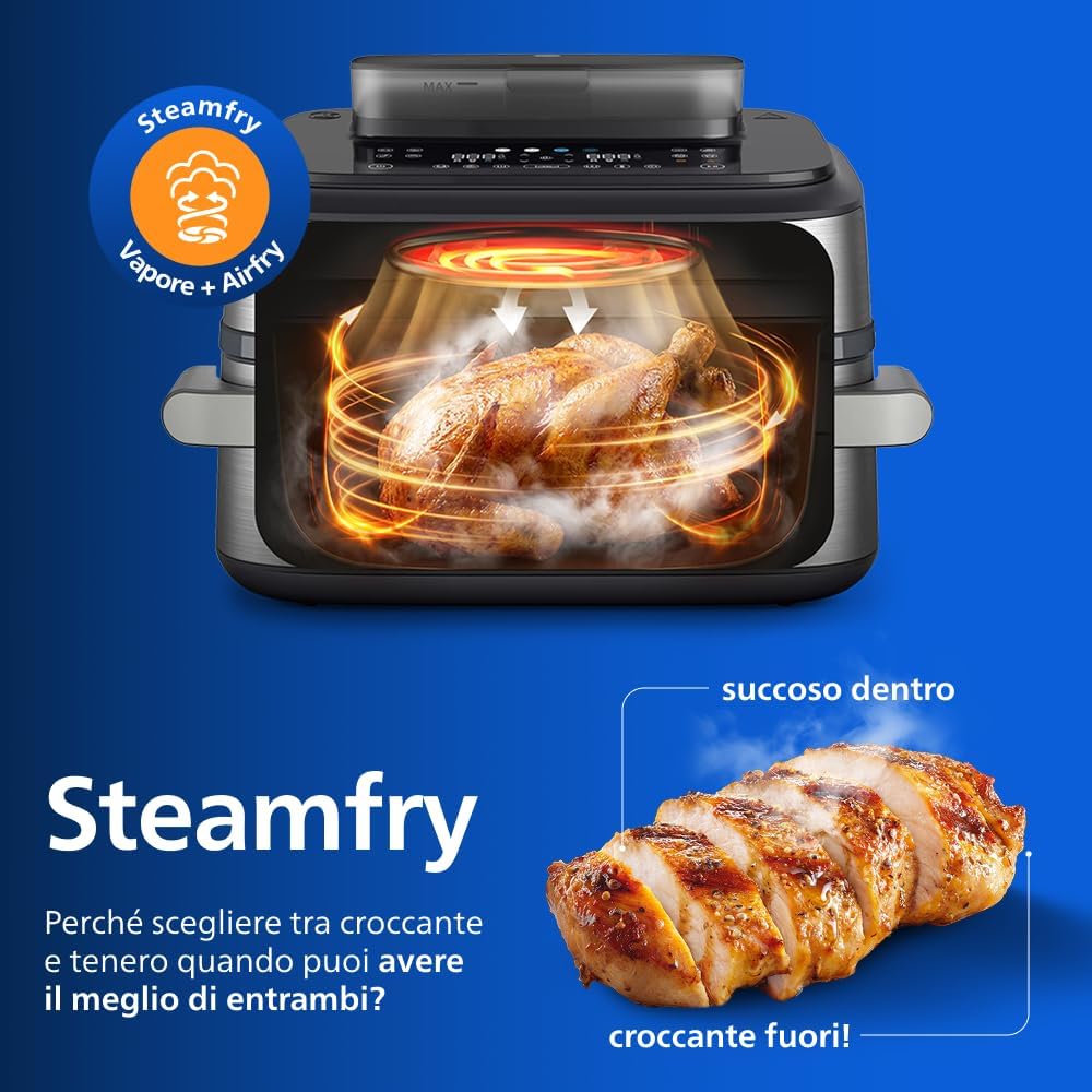 Detalle de Philips Airfryer Serie 5000 con Maxi Capacità e SteamFry – Steam e Frittura ad Aria, 28 Programmi, Doppio Cestello 3L+6L