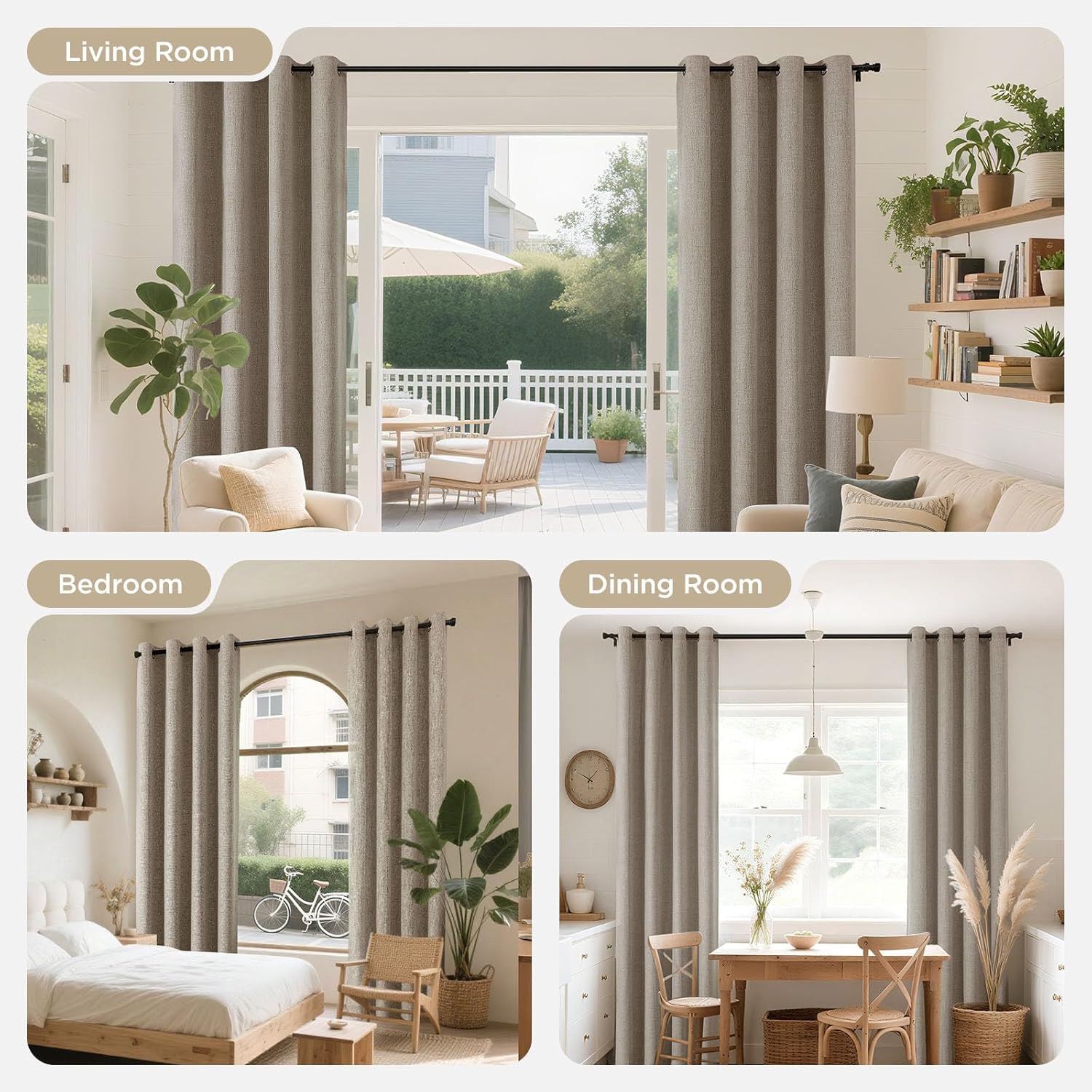 Thumbnail 5 de Joydeco 100% Blackout Linen Look Curtains, 66x84 Inches, 2 Panels with Grommets