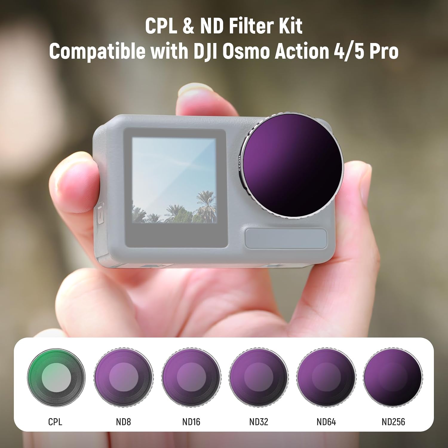 Detalle 2 de NEEWER 6er-Set ND-Filter für DJI Osmo Action 5 Pro/Action 4 (CPL + ND8 bis ND256), FL-N70