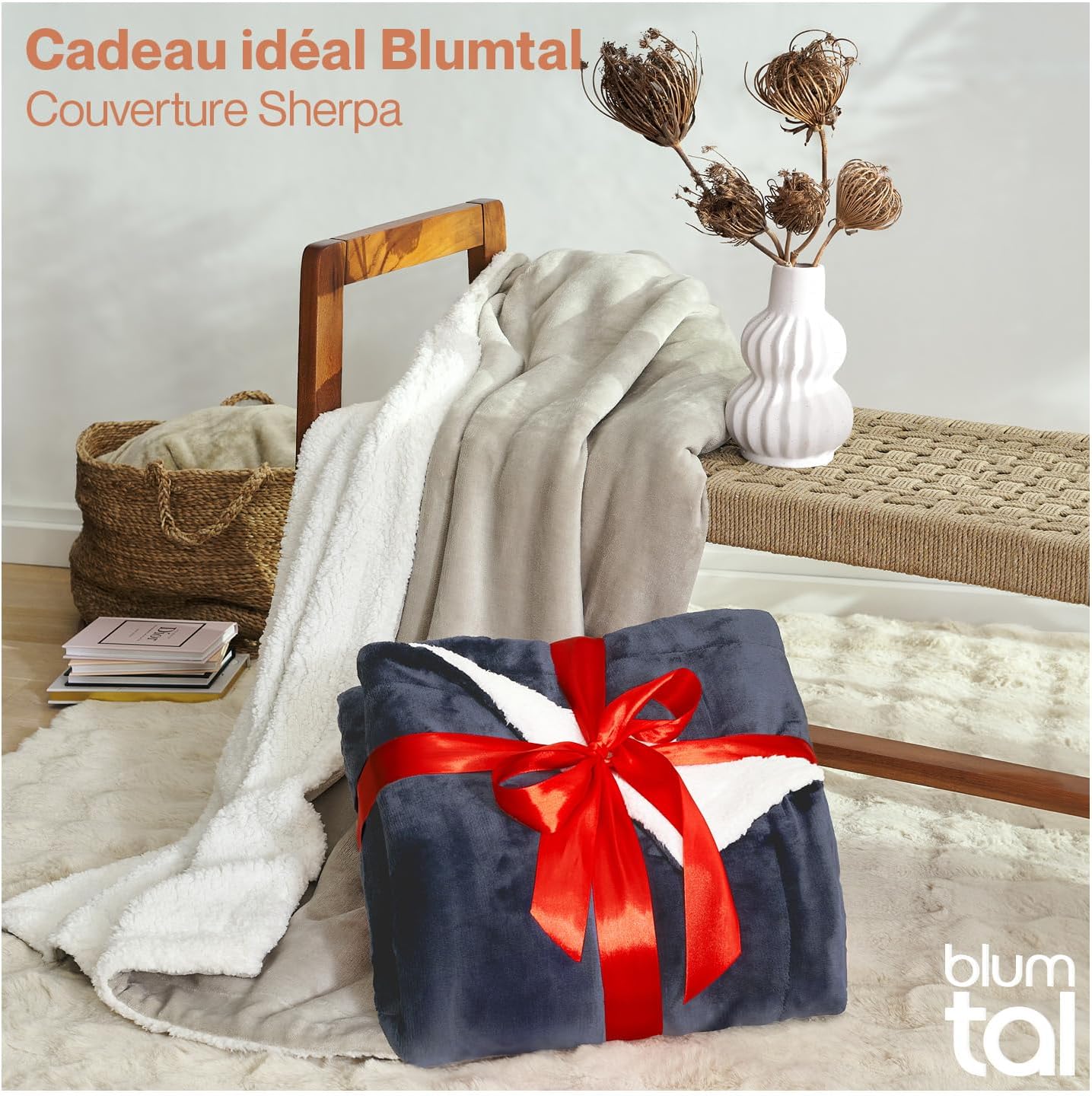 Thumbnail 5 de Blumtal Plaid Polaire 220 x 240 - Certifié OEKO-TEX, Sherpa, bleu foncé