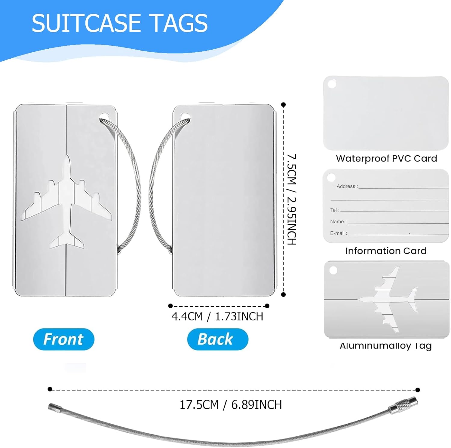 Detalle de Elvielsl 6 Pcs Aluminium Luggage Tags with Steel Loop and Privacy-Protected ID Card