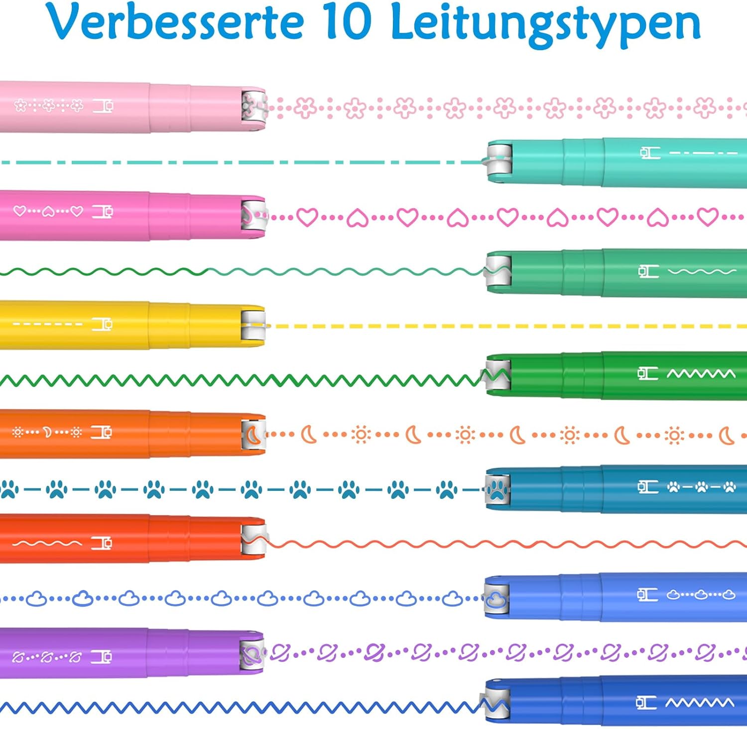 Detalle de AECHY 12er Set Textmarker mit Doppelspitze – 12 Farben, 10 Musterrollen