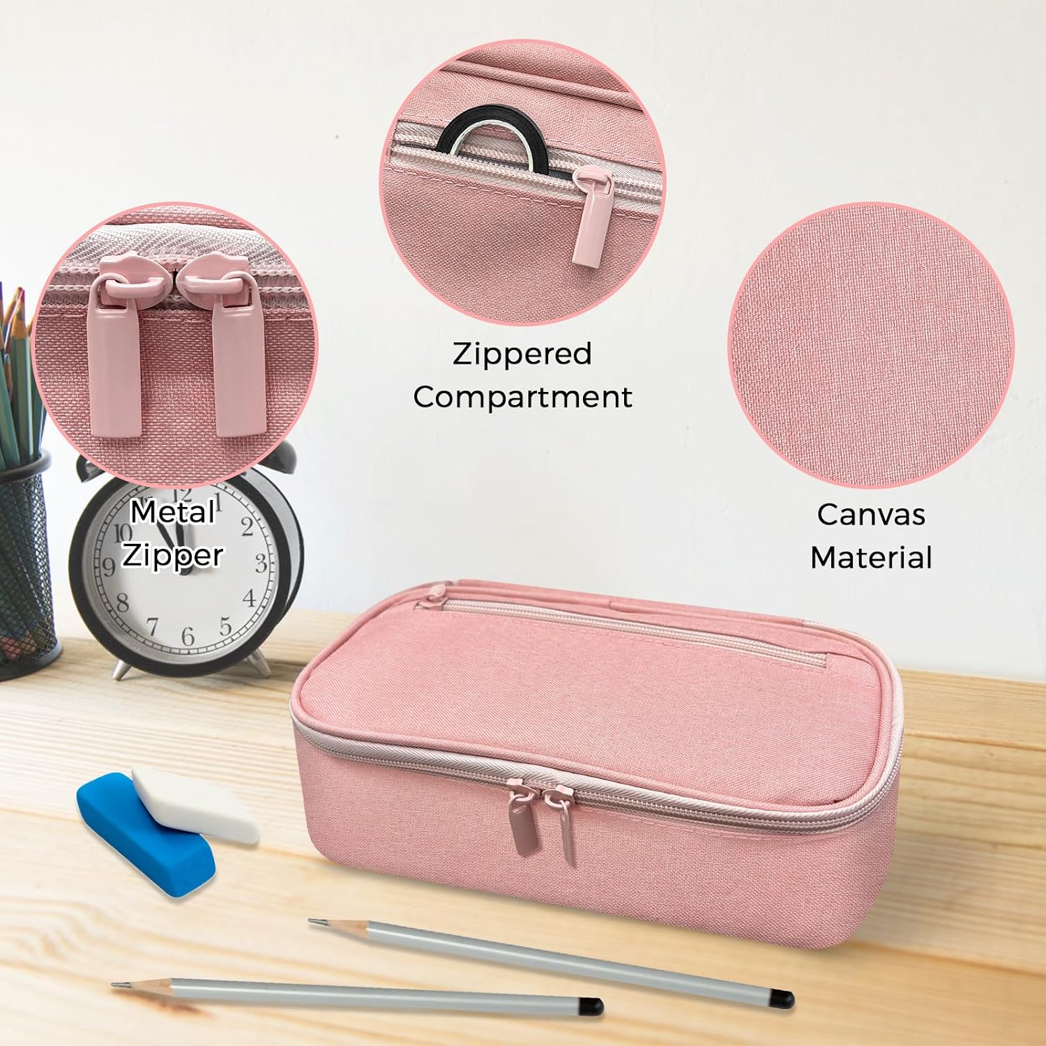 Detalle de CNMTCCO Federmäppchen 5 Fächer – Großes Fassungsvermögen, Pink