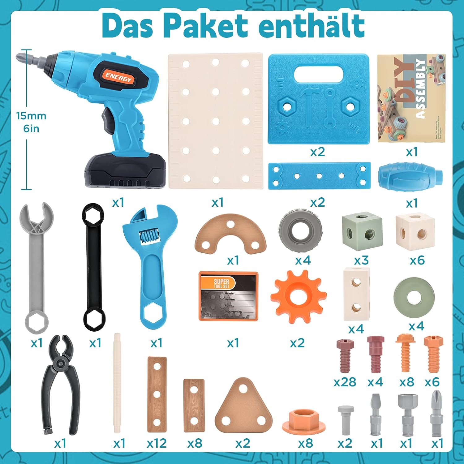 Detalle de GAGAKU Akkuschrauber Kinder 120-teiliges Set