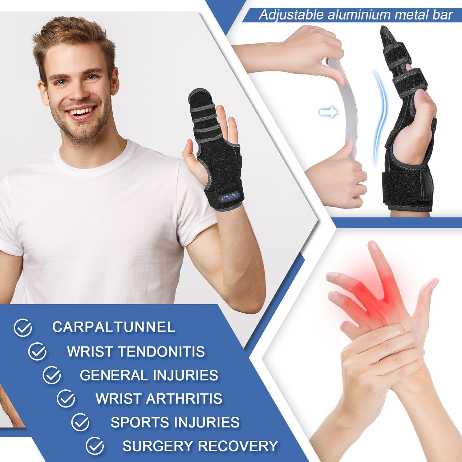 Detalle 2 de TISMOD WB02 Finger Splint for Left Hand, Adjustable Hook-and-Loop Support