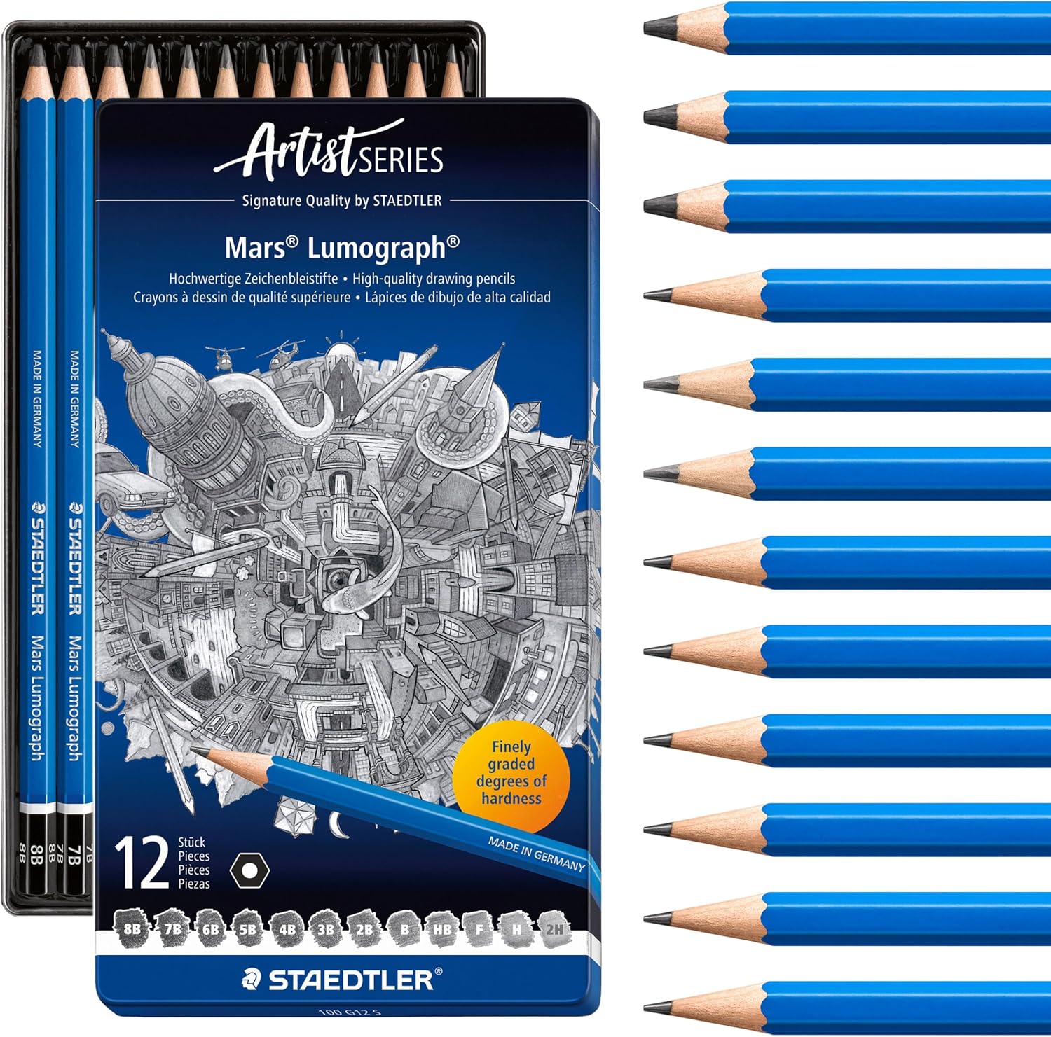 Detalle de STAEDTLER Mars Lumograph 100 G12 S ST – 12 blyertspennor i metalletui
