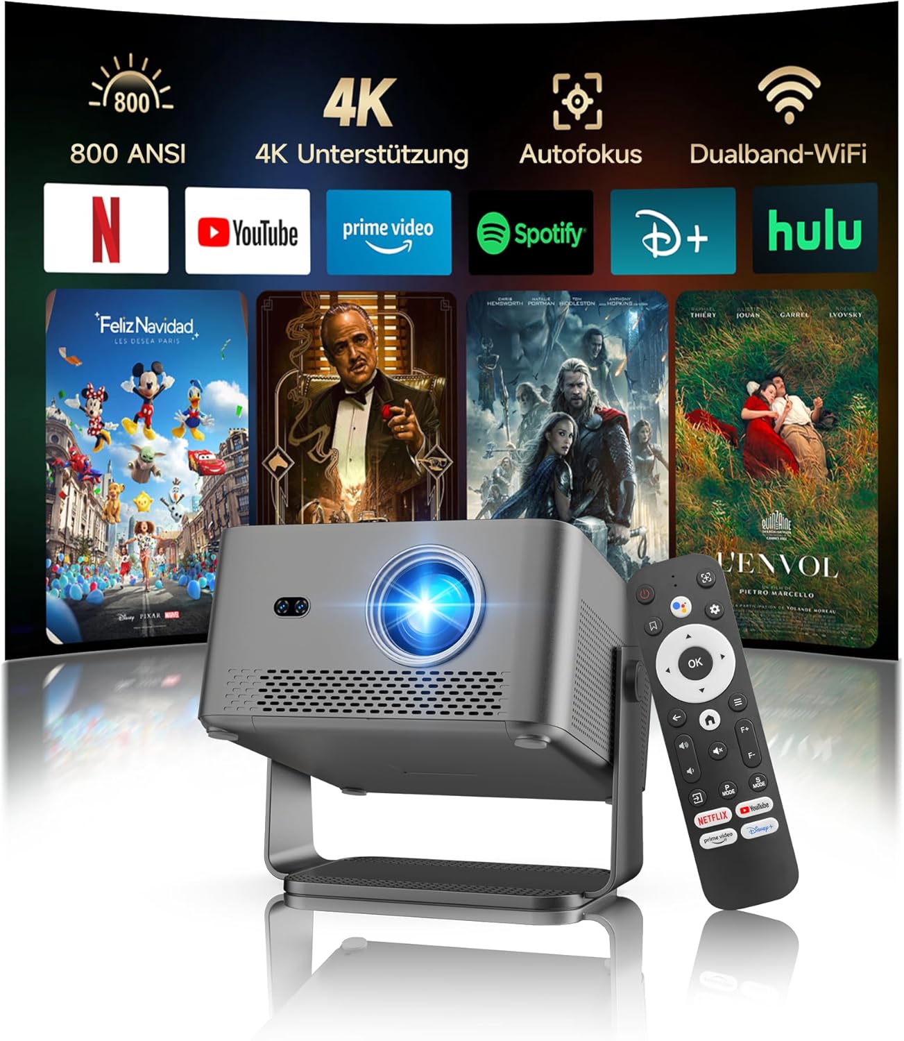Detalle de Magcubic Beamer 4K HY450GT: smarter 1080p Native Projektor mit WiFi, Bluetooth und Sprachsteuerung