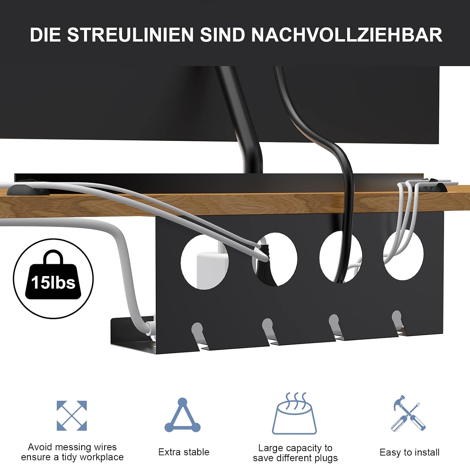 Detalle de Kabelkanal Schreibtisch 2er Set für Ordnung