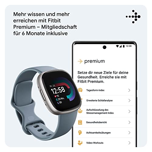 Thumbnail 8 de Fitbit Versa 4 Smartwatch mit Google Health Premium – Wasserfallblau/Platin, 6 Tage Akkulaufzeit
