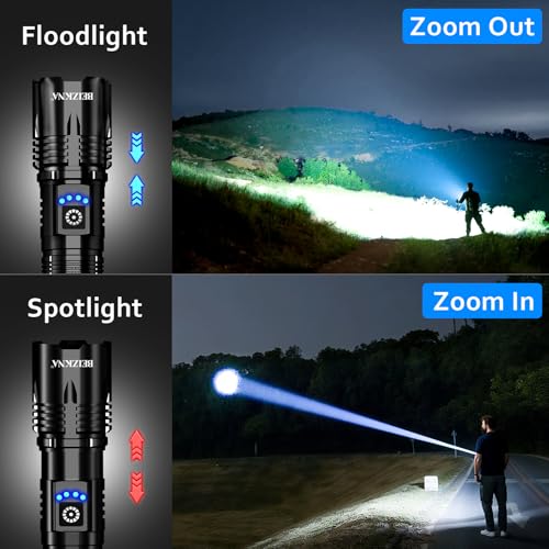 Detalle de Beizkna Torches LED Super Bright USB Rechargeable 50000L — Tactical 1200m Beam, 5 Modes