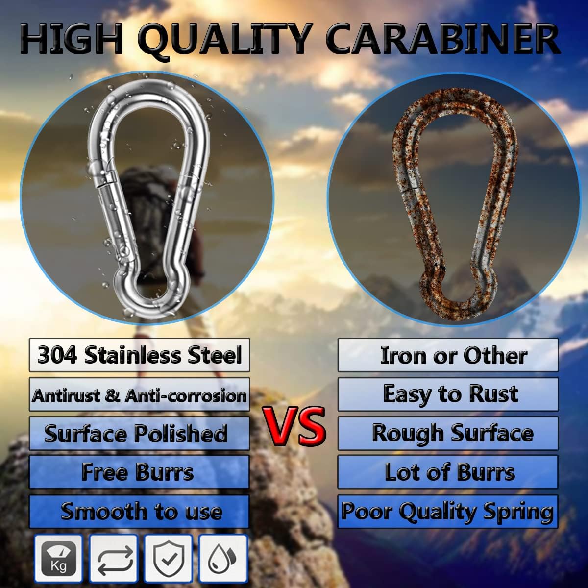 Thumbnail 2 de Ekunbuy Spring Snap Hooks in 304 stainless steel (M8) heavy-duty rope connector clips