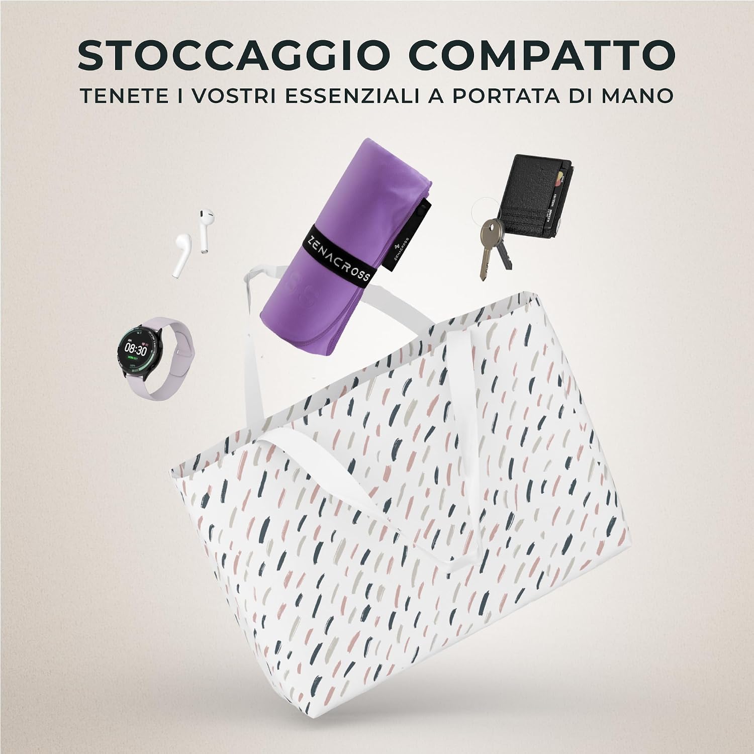 Detalle de Zenacross Asciugamano Palestra 70x140 cm con Borsa per il Trasporto - Microfibra ad asciugatura rapida, taglia L, colore viola