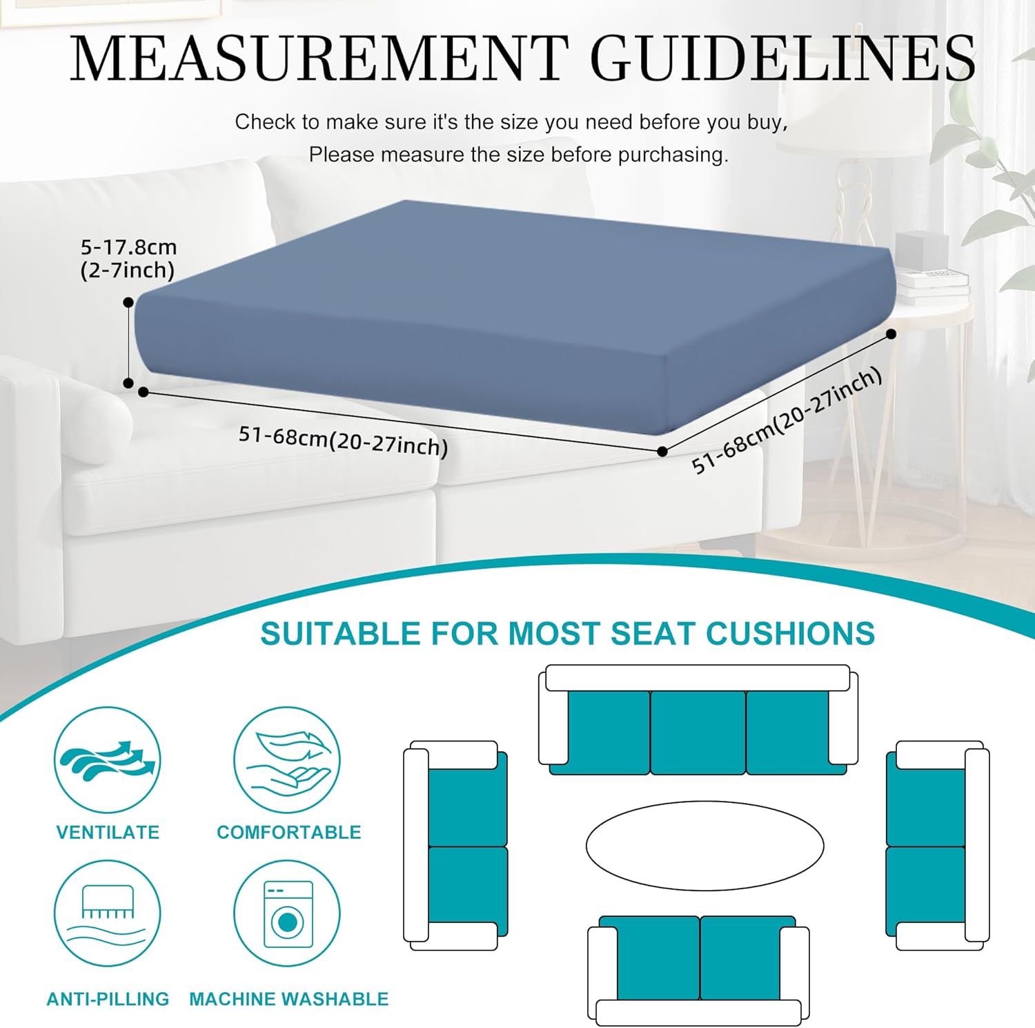 Detalle de 12 Pcs Stretch Patio Cushion Covers (Gray Blue) – Replacement Outdoor Sofa Slipcovers
