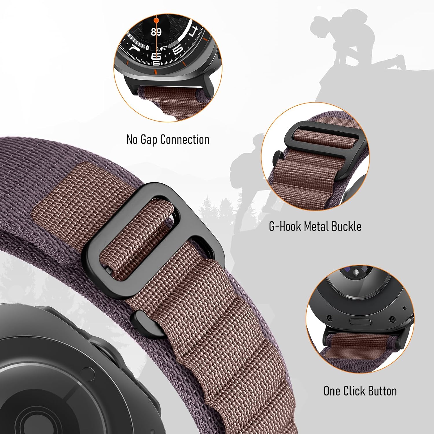 Detalle de DMVEIMAL Nylon Bands for Samsung Galaxy Watch Ultra 47mm – Alpine Trail Loop Rugged Replacement Strap