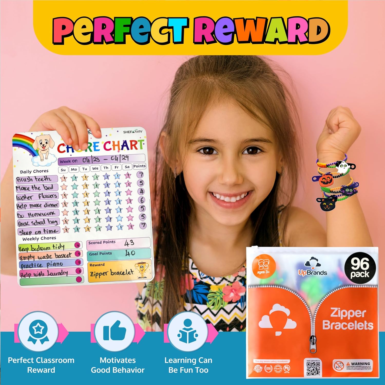 Detalle de UpBrands UZB0032 Halloween Zipper Bracelets, 96-Pack Plastic Fidget Toys