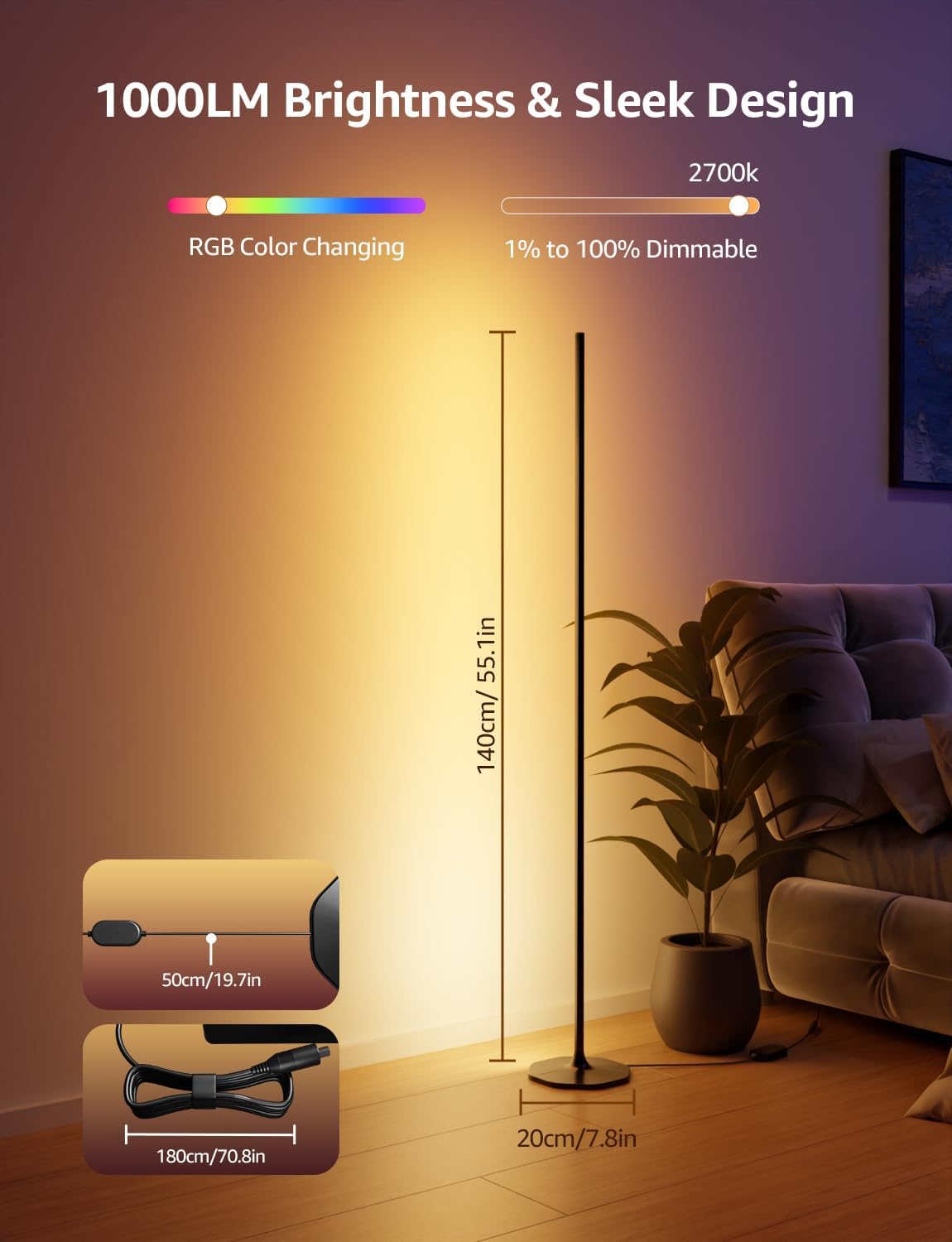 Detalle de Lepro OE1 AI Floor Lamp: Music‑Sync Smart Corner Lamp with AI Lighting Designer
