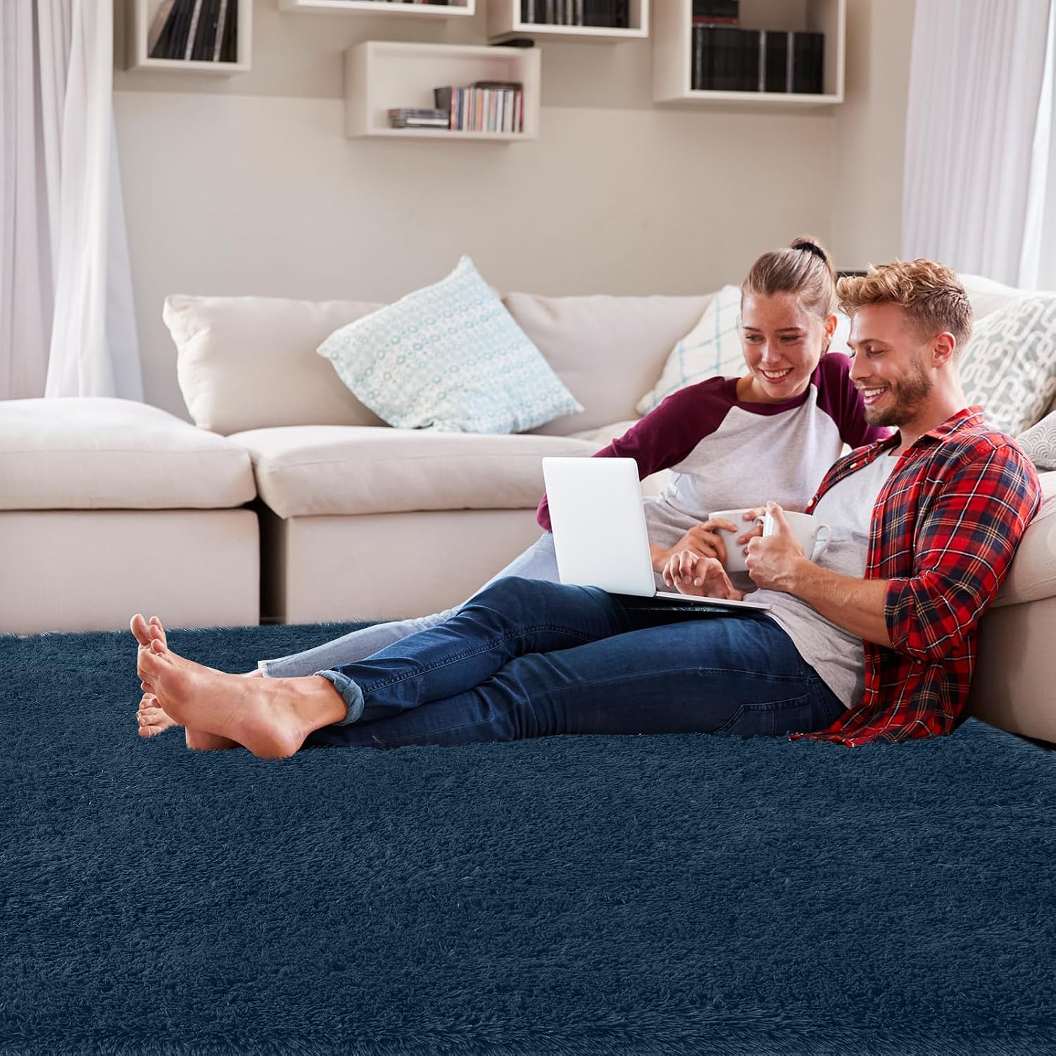 Thumbnail 3 de CAIYUECS 10x14 Large Shag Area Rug in Navy Blue (Soft Indoor Shaggy Carpet)