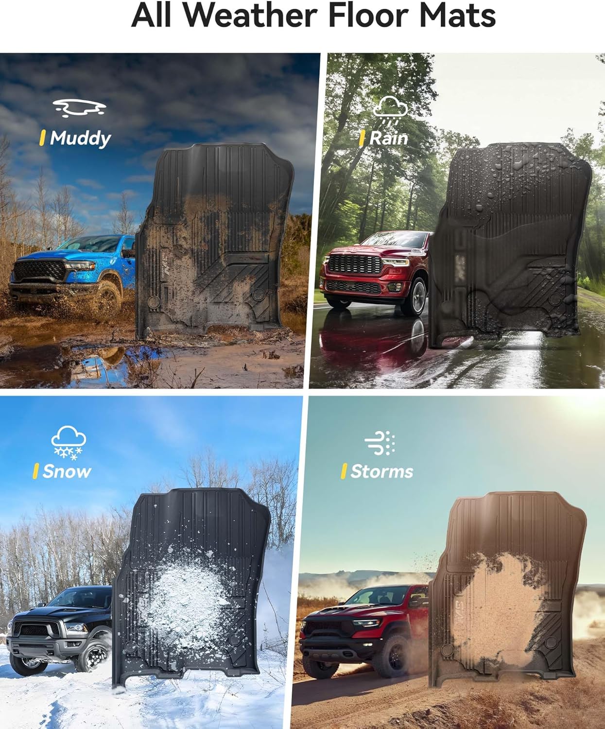 Thumbnail 6 de 3W TPE All-Weather Floor Mats for Dodge Ram 1500 Crew Cab 2025–2026 (Black)