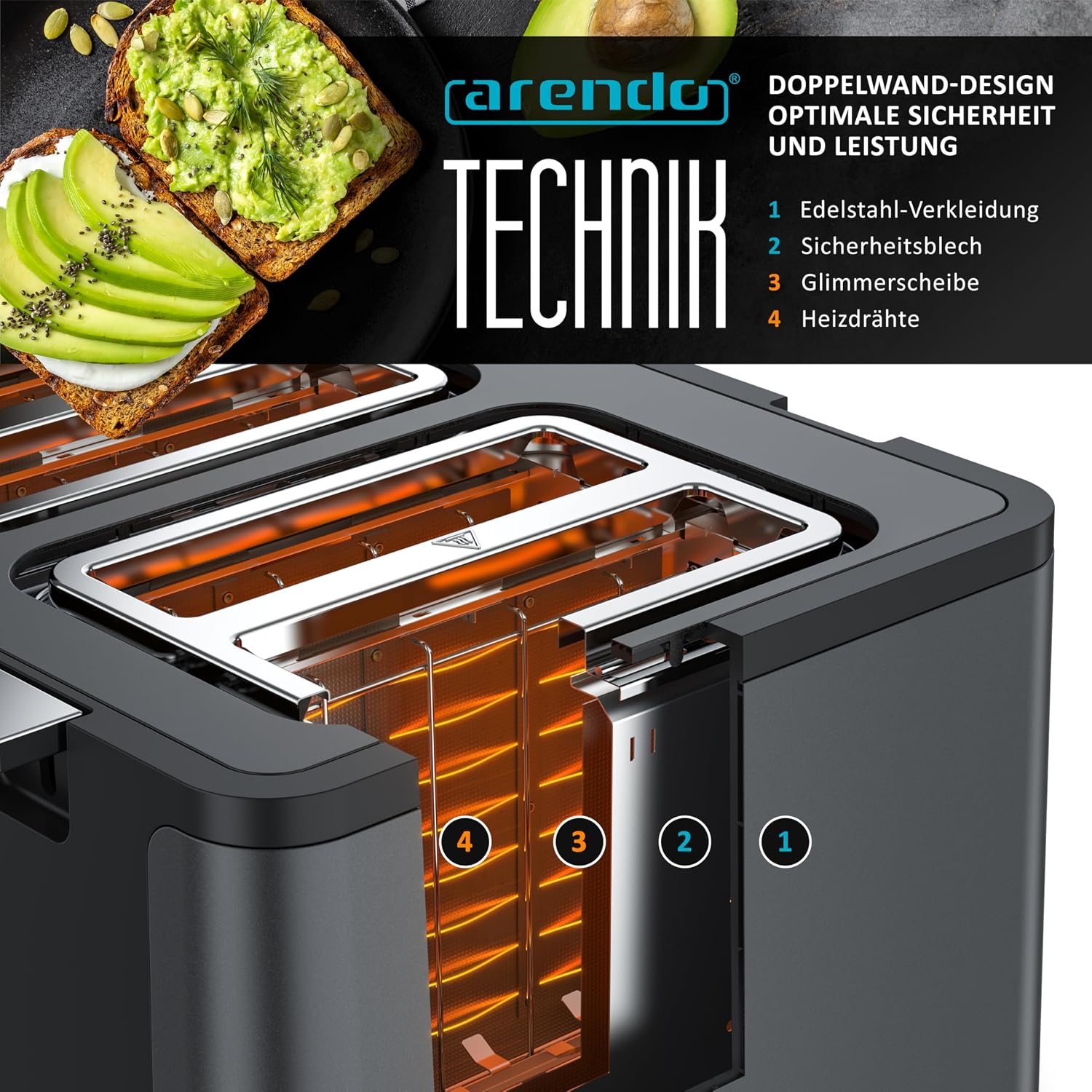Thumbnail 4 de Arendo Toaster 4 Scheiben Edelstahl