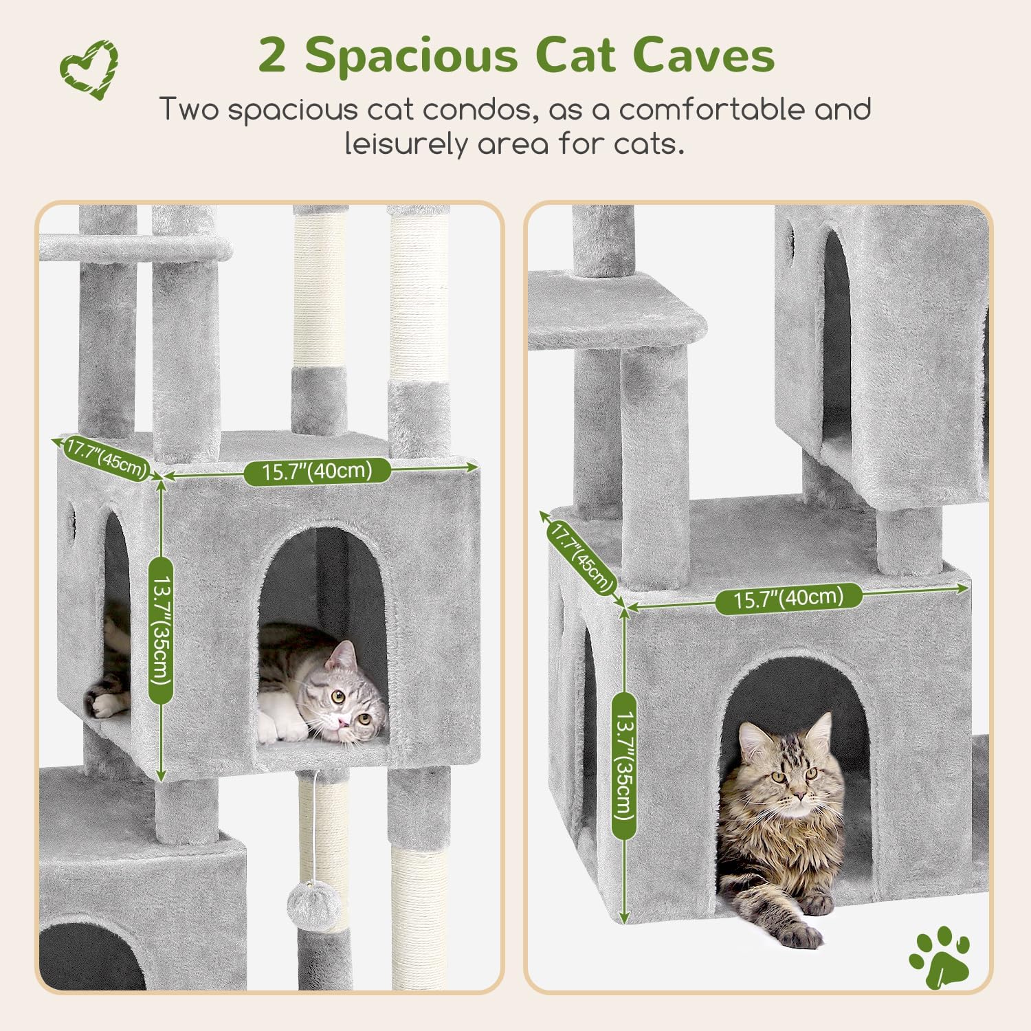 Detalle de Globlazer F61 61-Inch Cat Tree for Large Cats with Sisal Posts and Two Condos
