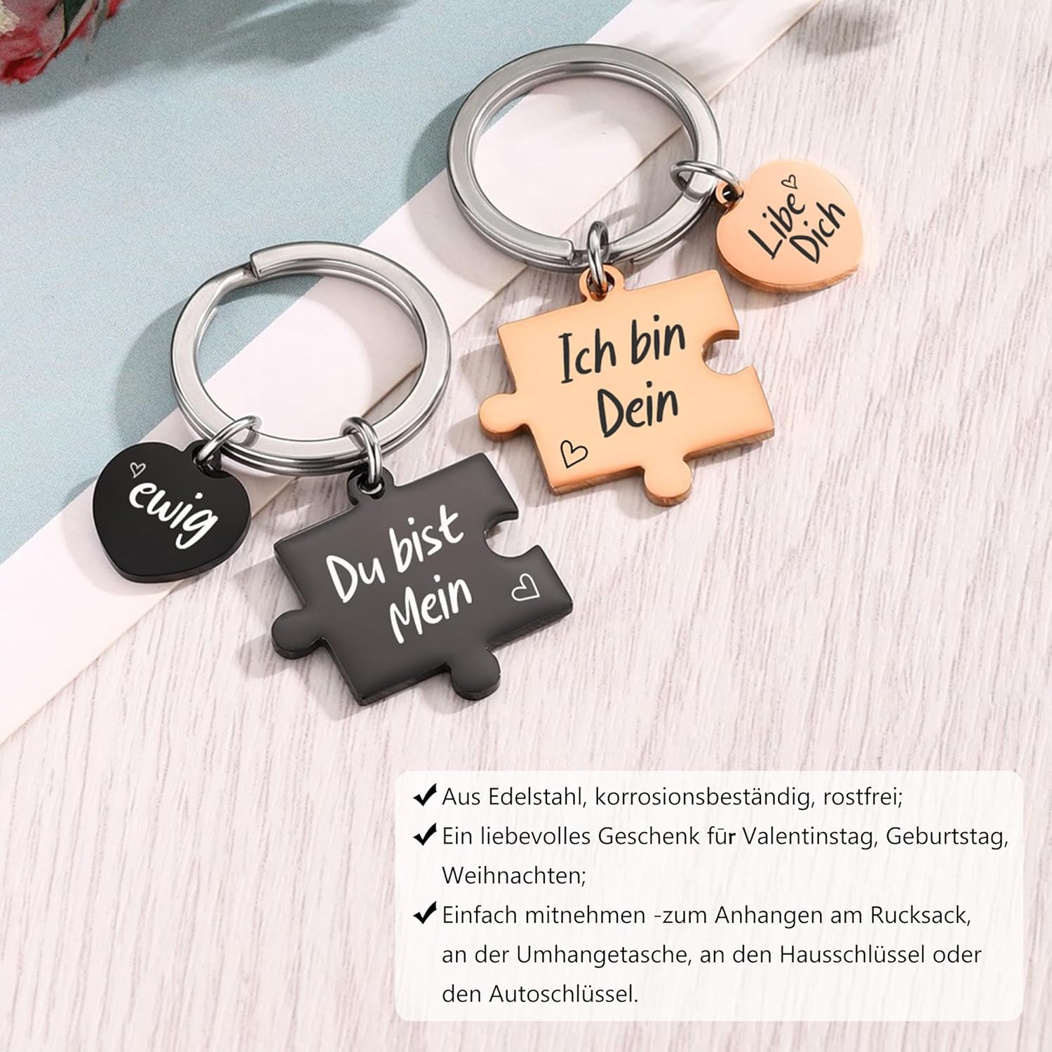 Thumbnail 2 de JSDDE Paar Schlüsselanhänger mit Gravur „Du bist mein, Ich bin dein Puzzle“ (APDEA023)