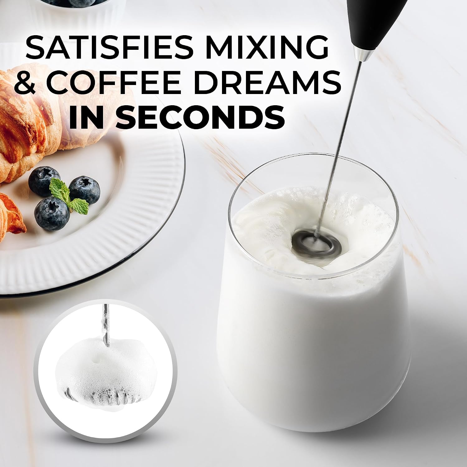 Thumbnail 1 de Zulay Kitchen Milk Frother Handheld Electric Whisk (Black) – Compact, Durable Frother Wand for Lattes, Matcha, Protein Shakes