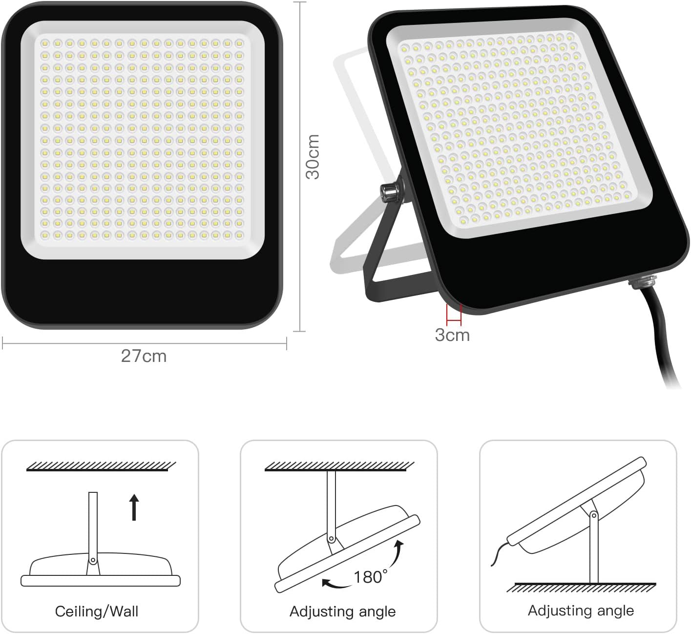 Thumbnail 1 de Projecteur LED Tayire 200W (20000 lm) 3000K IP65 pour extérieur, sécurité et éclairage de parkings