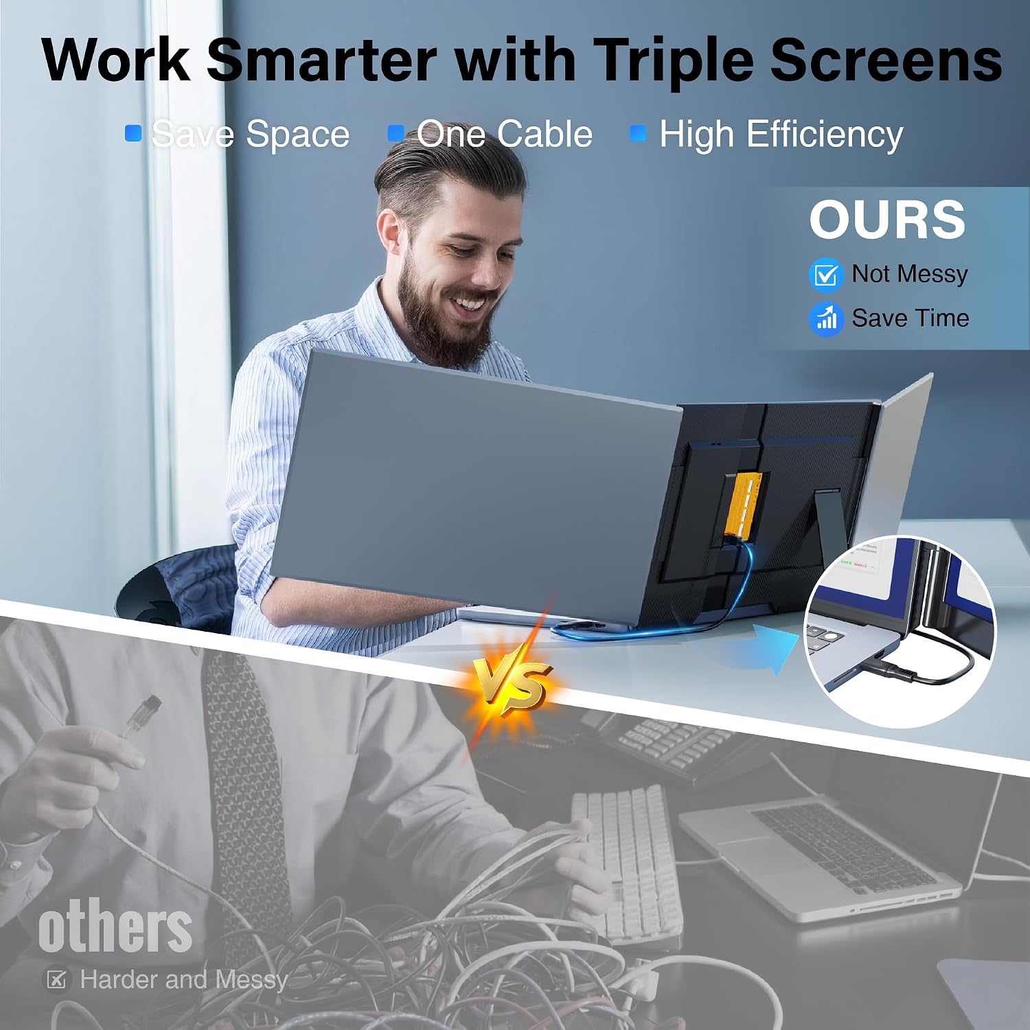Detalle de Cybotioe One Cable Connect 15.6-Inch 1080p Triple-Screen Laptop Extender