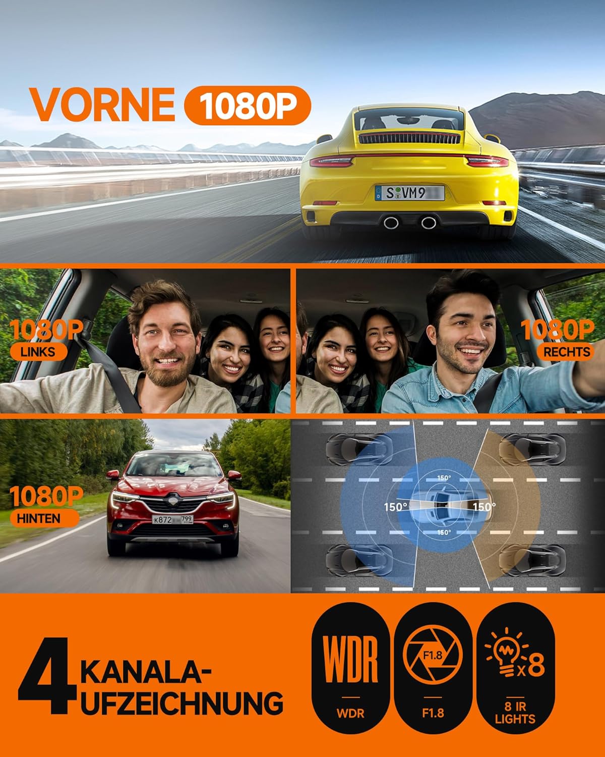Thumbnail 2 de HUPEJOS 360° Dashcam 4 Kanal 1080P