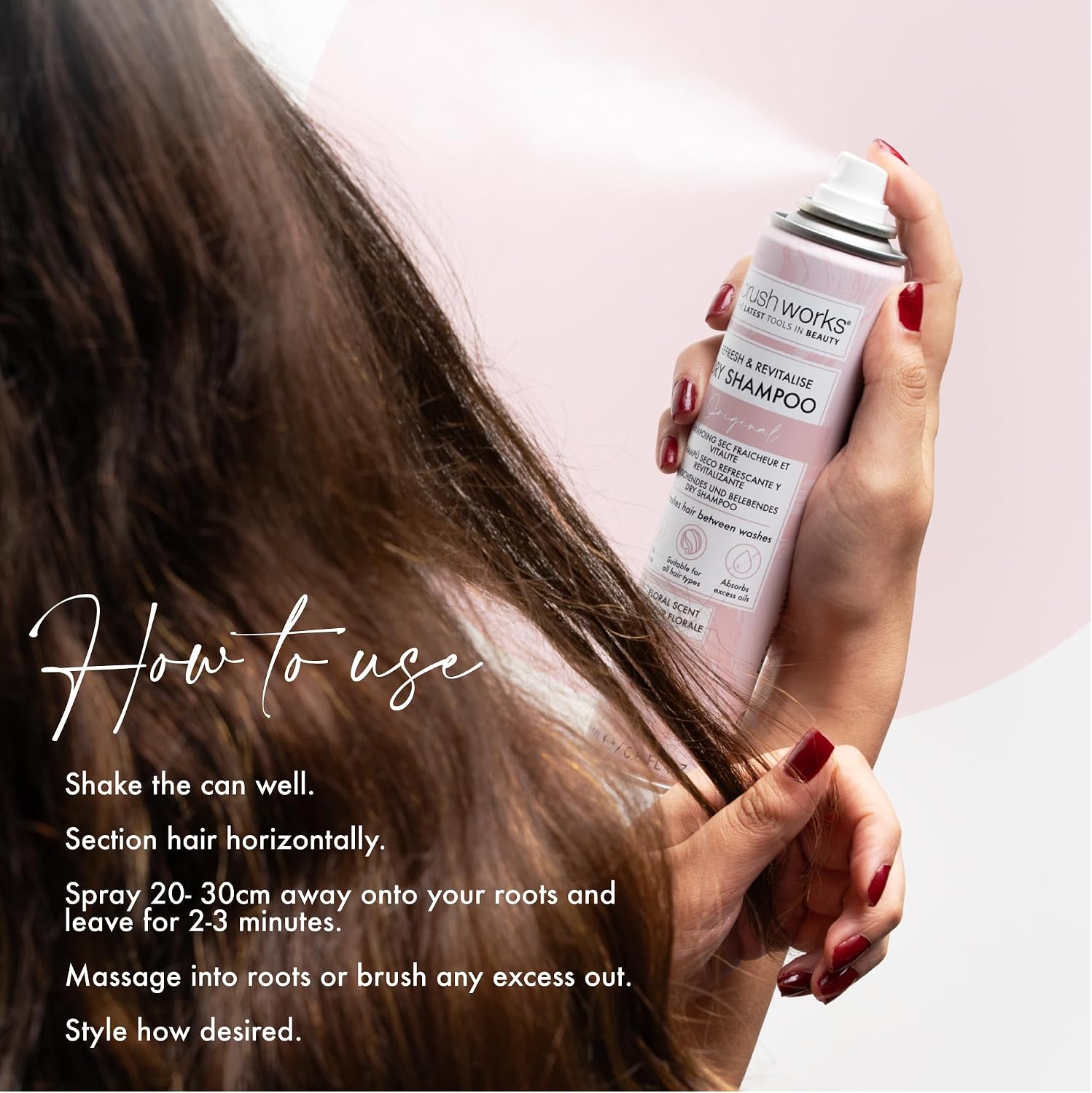 Detalle 1 de Brushworks Refresh & Revitalise Floral Dry Shampoo, 200 ml met rijstzetmeel
