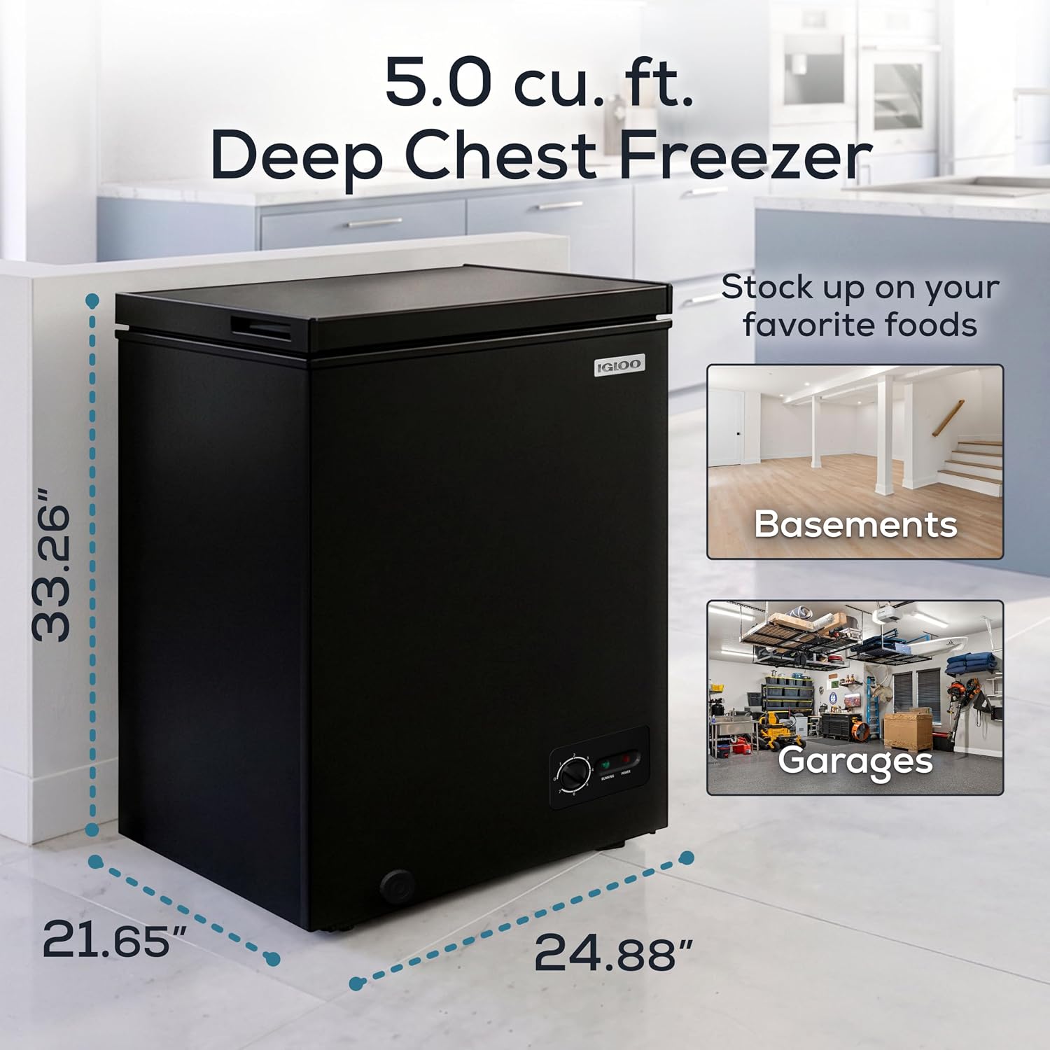 Detalle 2 de Igloo 5.0 Cu. Ft. Chest Freezer with Adjustable Thermostat, Basket and LED Lights