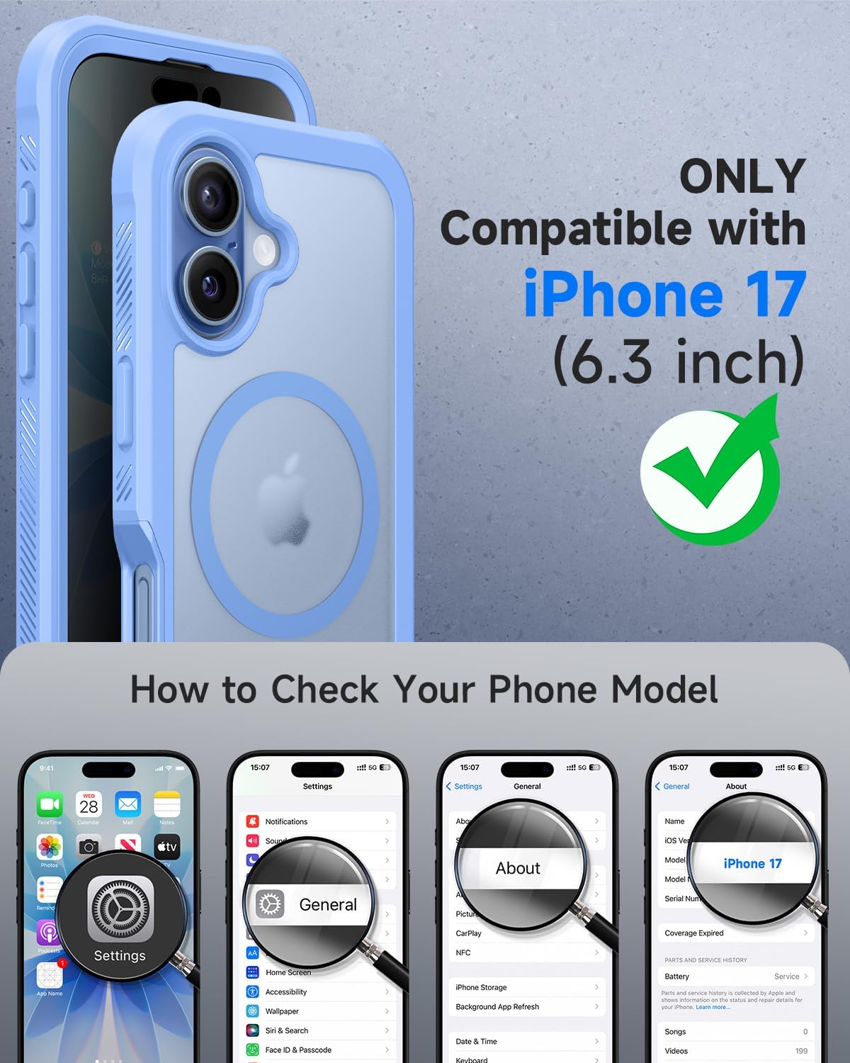 Detalle 1 de seacosmo iPhone 17 Case, 6.3-Inch Blue Matte with Privacy Screen Protector