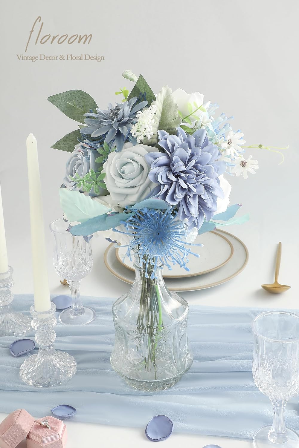 Detalle de Floroom 300pcs Dusty Blue Rose Petals — Handmade Satin Silk Confetti for Weddings and Events