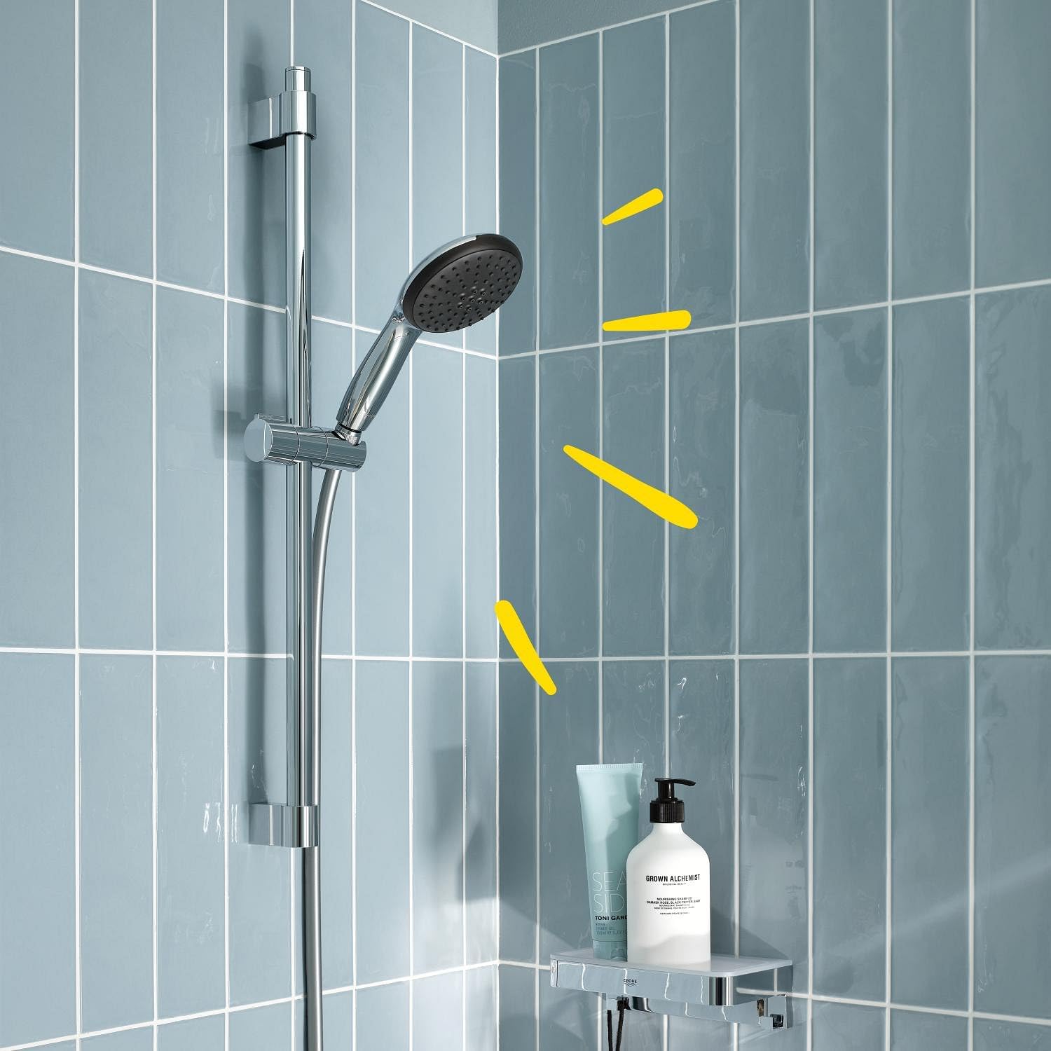 Detalle de GROHE Vitalio Start 110 Set Saliscendi Doccia con getto Rain, asta 600 mm e flessibile 1750 mm – Cromo 27942001