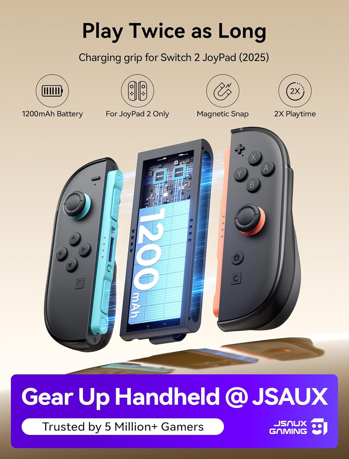 Thumbnail 1 de JSAUX Charging Grip for Switch 2 Joy-Con – Built-in 1200 mAh battery grip handle for playing while charging (2025)