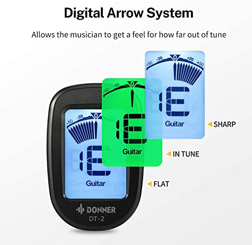Detalle de Donner DT-2 Clip-On Chromatic Tuner: Accurate, Easy-Use for Guitar, Bass, Violin, and Ukulele