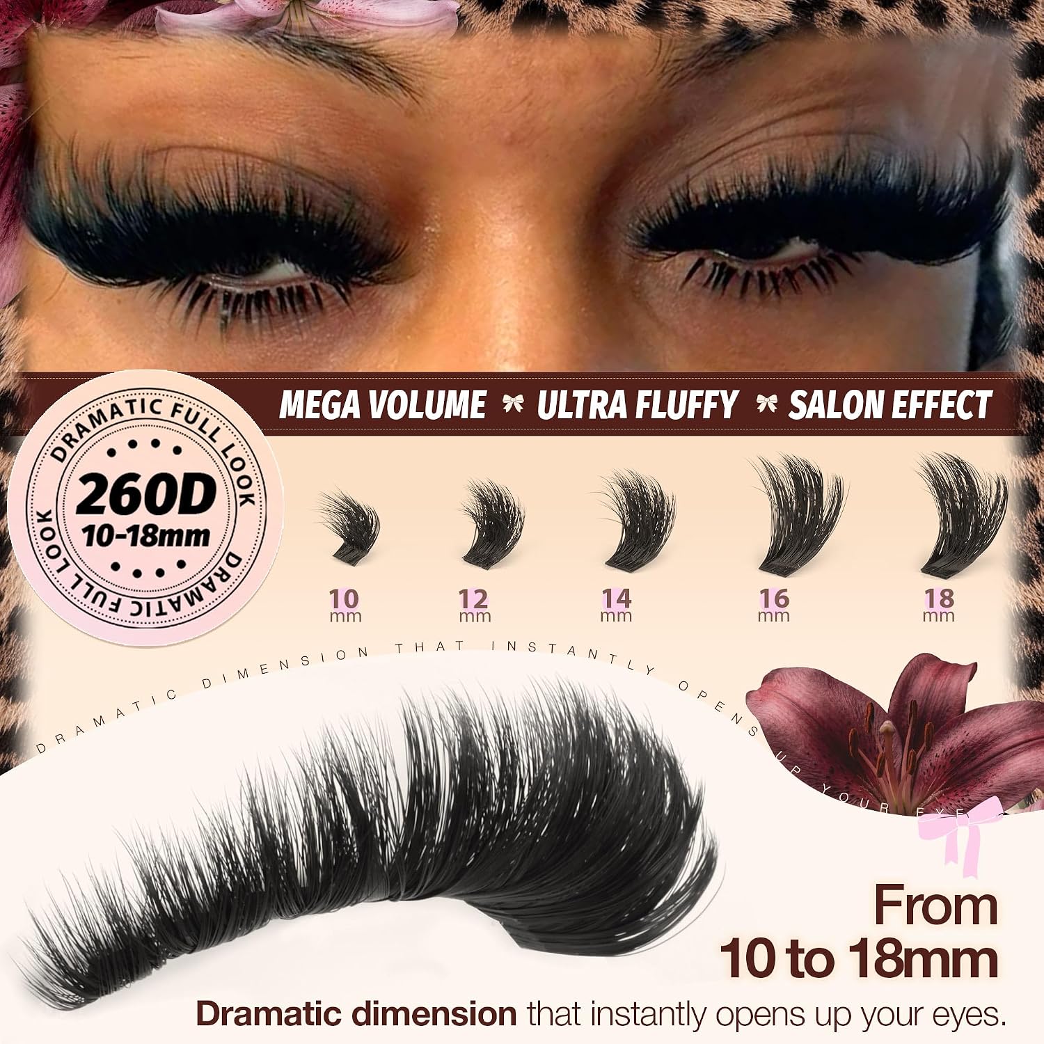 Detalle de WTVANE 260D Lash Clusters, 10–18 mm D Curl Mega Volume Lashes
