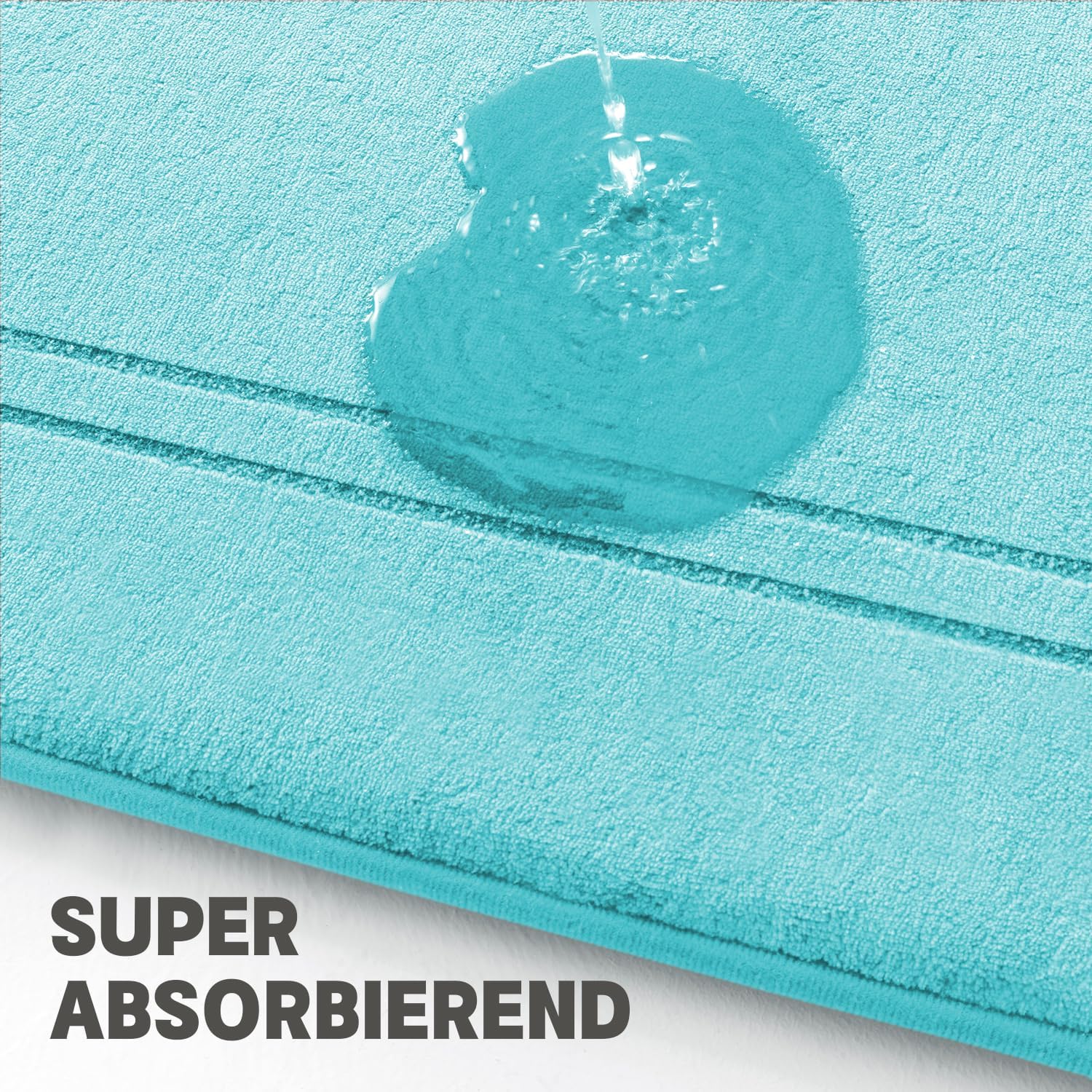 Thumbnail 2 de chakme Badezimmerteppich Set 3-teilig aus Memory-Schaum – rutschfest & waschbar (Blaugrün)