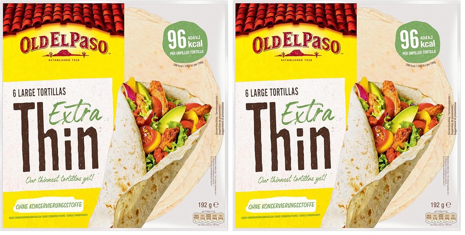 Detalle de Old El Paso Wrap Tortillas extra dünn (Ø 20 cm), 6 Stück – zum Befüllen von Tacos & Burritos