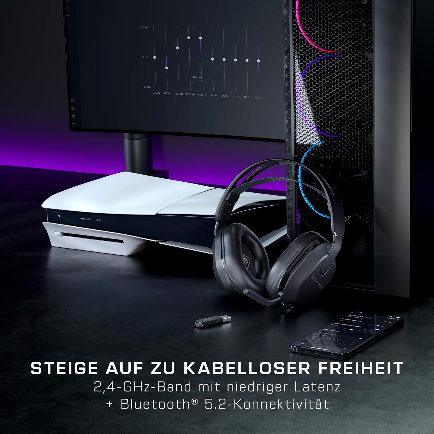 Detalle 2 de Turtle Beach Stealth 500 Schwarz: kabelloses Gaming-Headset für PS5, PS4, PC mit 40 Std. Akku und Bluetooth
