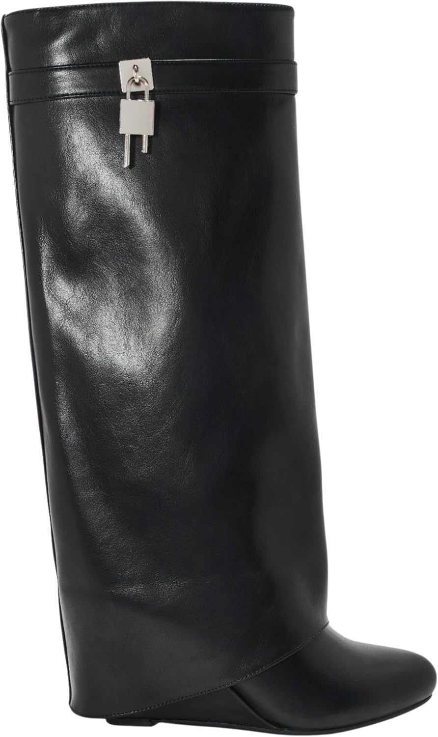 Detalle 1 de sole london Ladies’ Knee-High Fold-Over Boots, Black Faux Suede, 4-Inch Block Heel