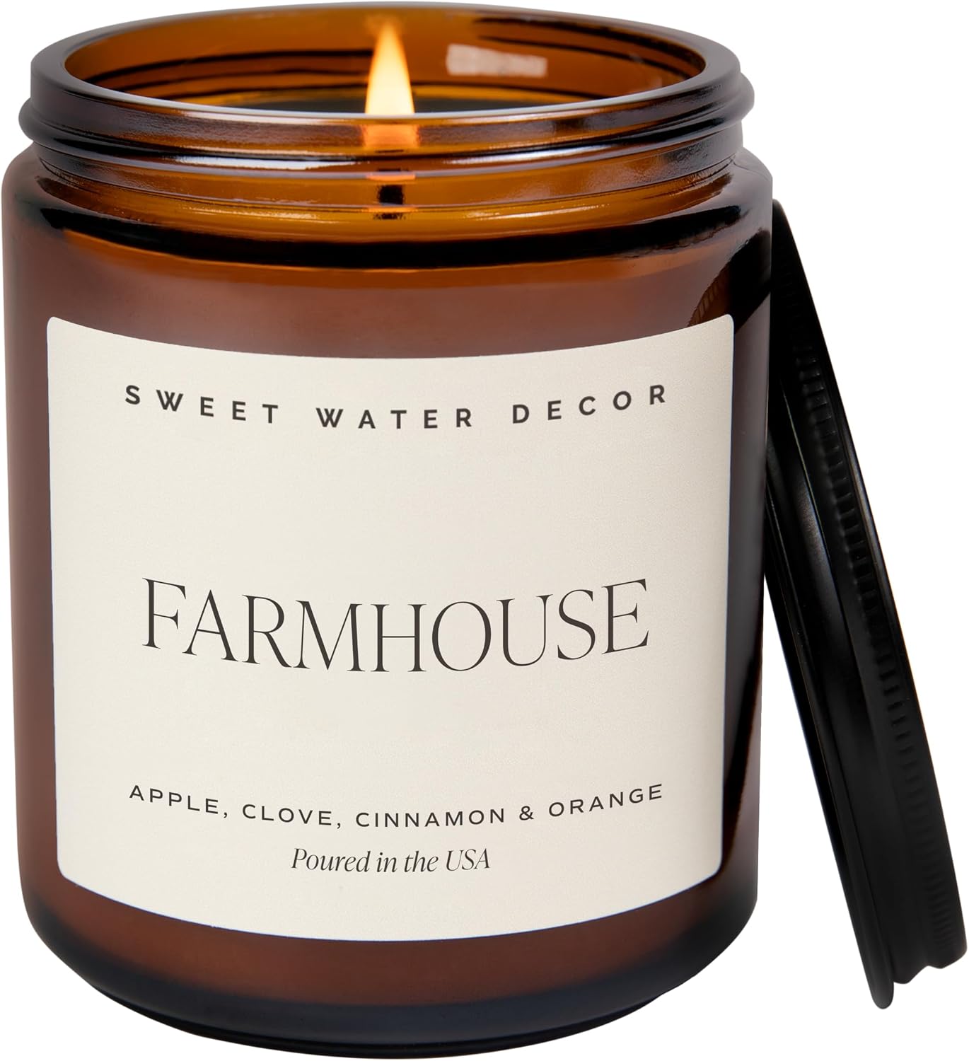 Detalle de Sweet Water Decor Farmhouse Candle, 9 oz Amber Jar, Apple and Fall Spice Scent