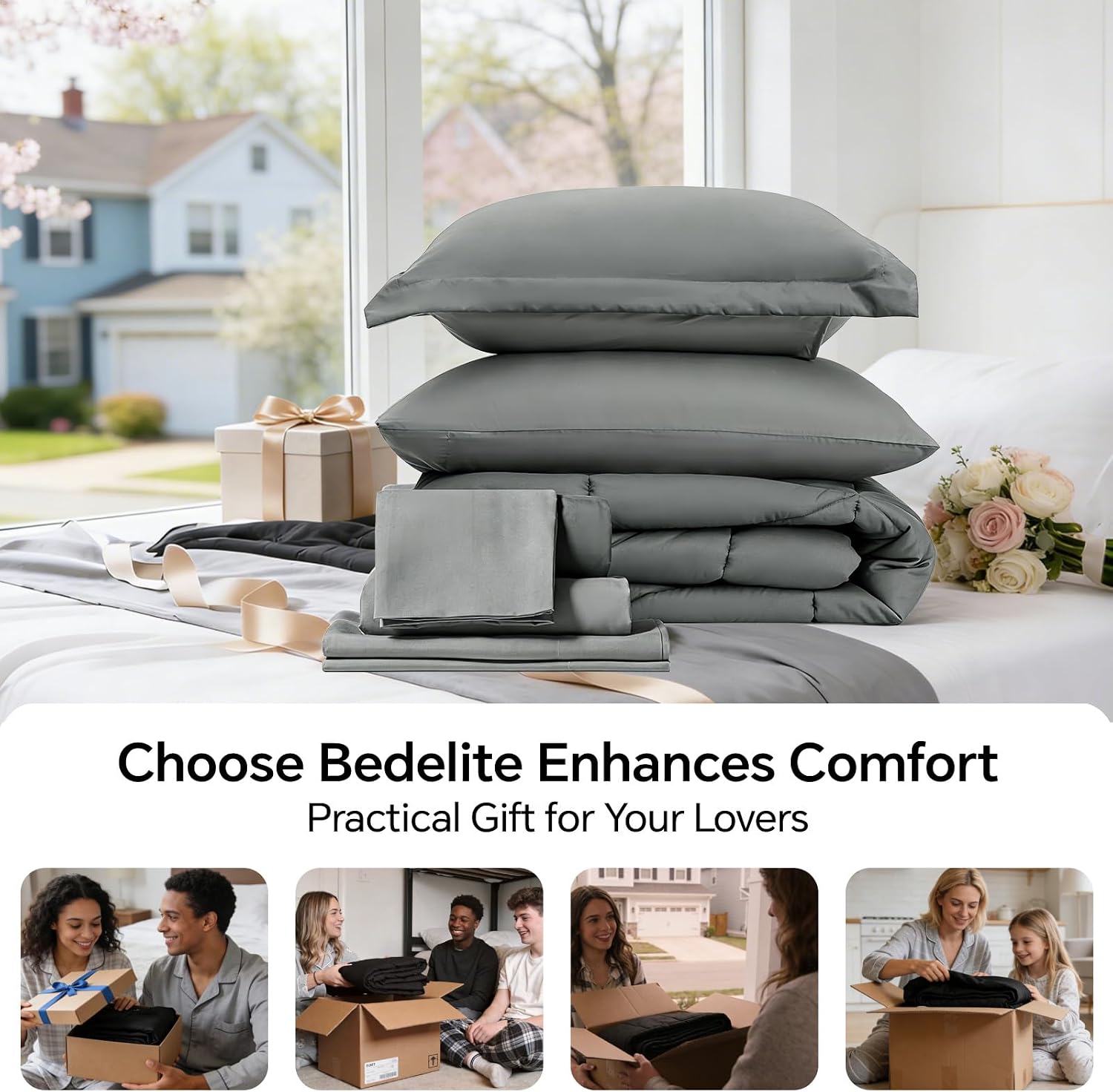 Thumbnail 6 de BEDELITE King Comforter Set, 7-Piece Dark Gray Bed in a Bag