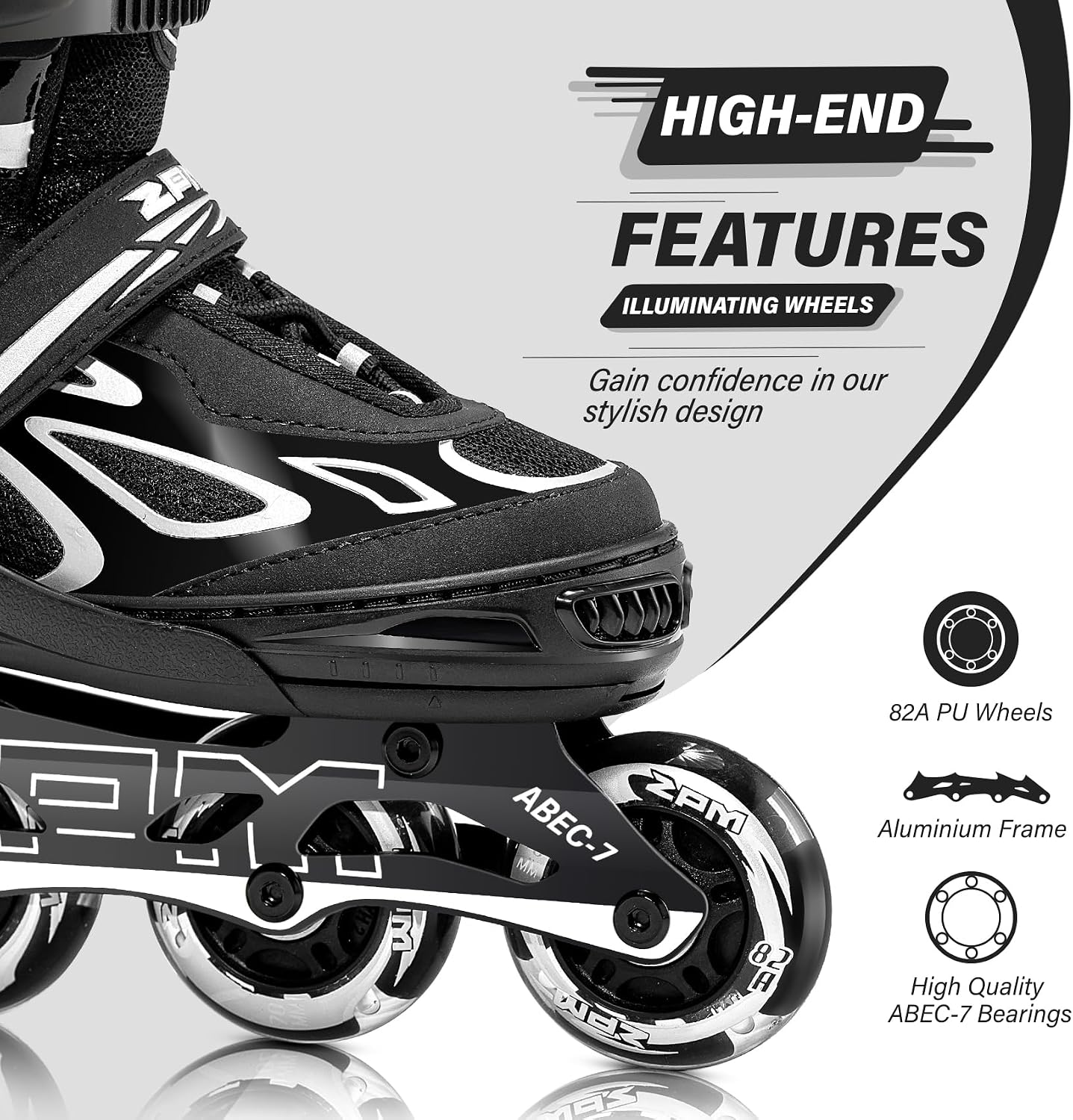 Detalle de 2PM SPORTS 2PM-6006 Adjustable Inline Skates with Light-Up Wheels