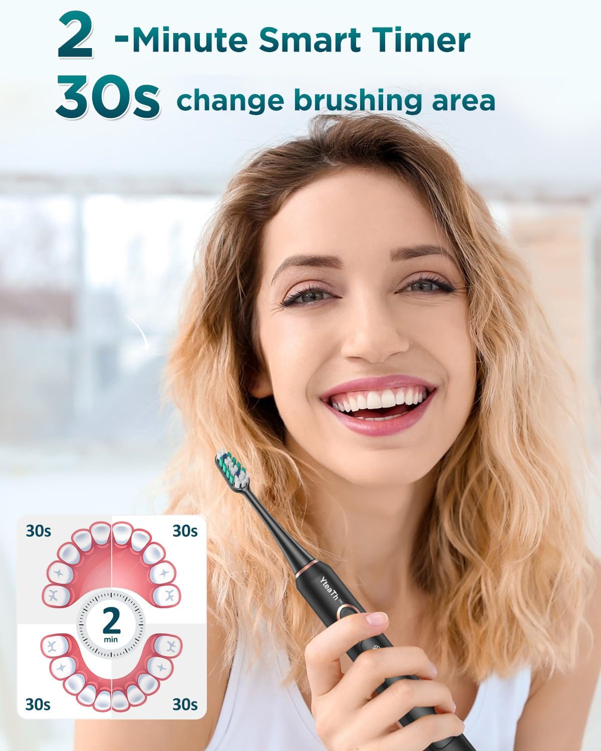 Detalle 2 de YTEATH PRO 2 Pack Sonic Electric Toothbrush Set (Adults & Kids) with 10 Brush Heads, 5 Modes and Travel Case