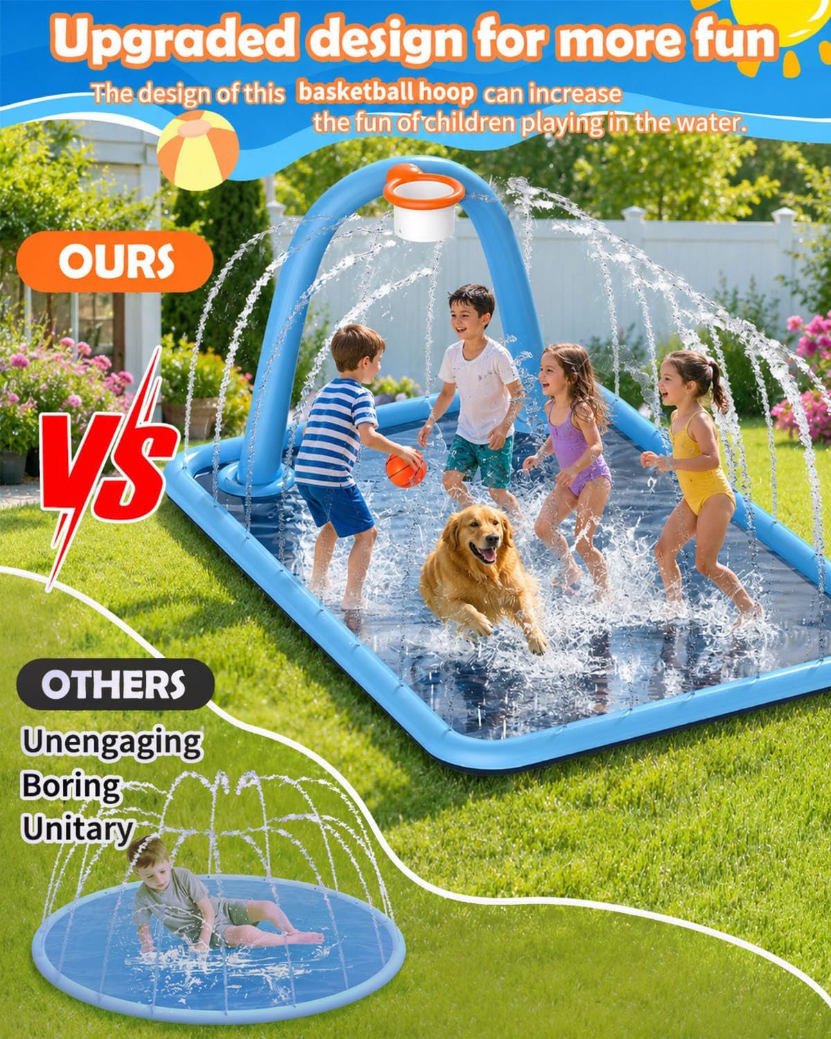 Detalle de Thrillza Splash Pad: 110" 3-in-1 Backyard Water Playground for Kids & Dogs